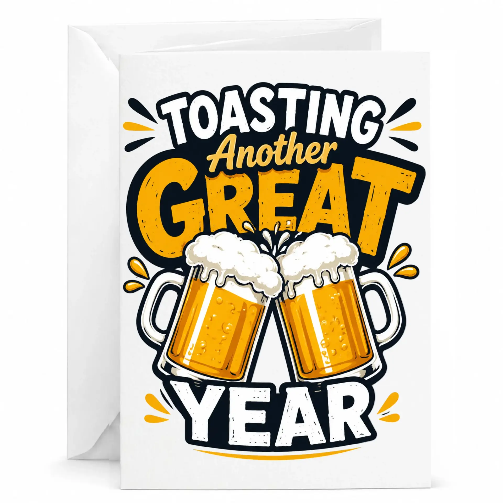 Funny Beer Toasting Greeting Card for Birthday or Celebration, Cheers Design for Anniversary or Holiday Wishes