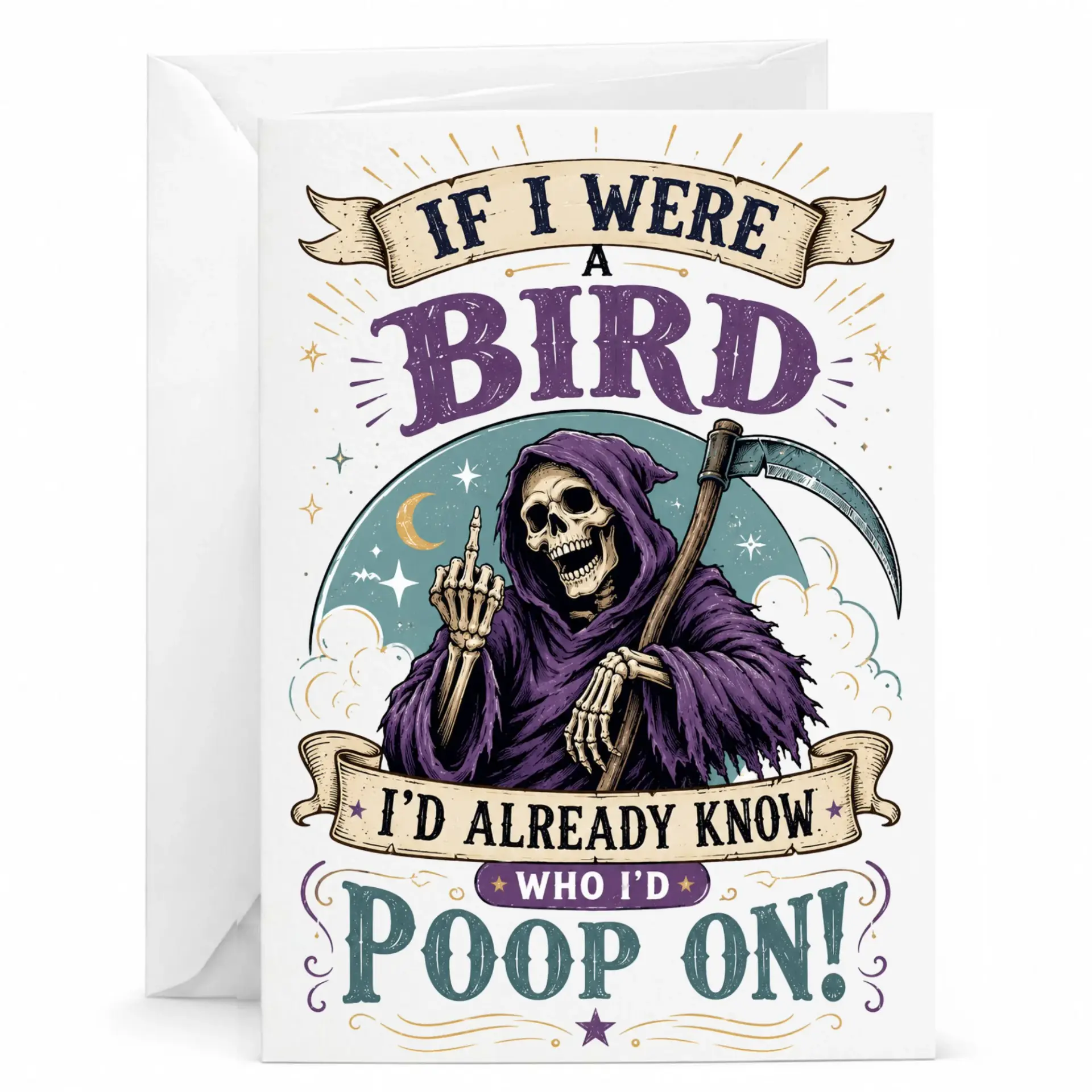 Funny Grim Greeting Card Edgy Humor Birthday for Friends Bold Graphic Art Note with Envelope
