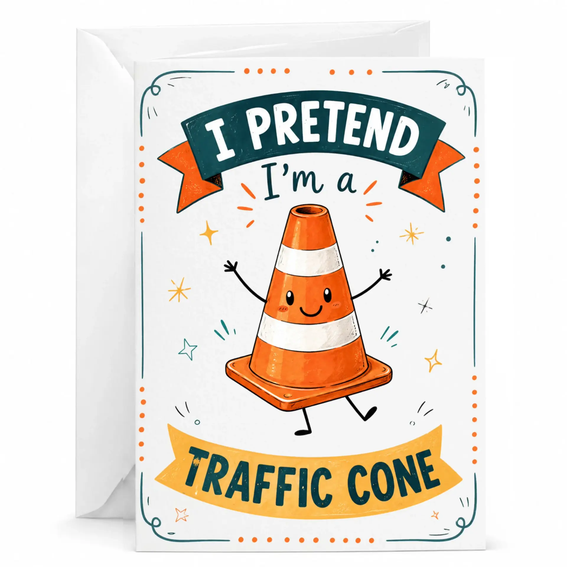 Funny Cone Greeting Card Cute Anthropomorphic Orange Road Illustration Humorous Pun Stationery Note