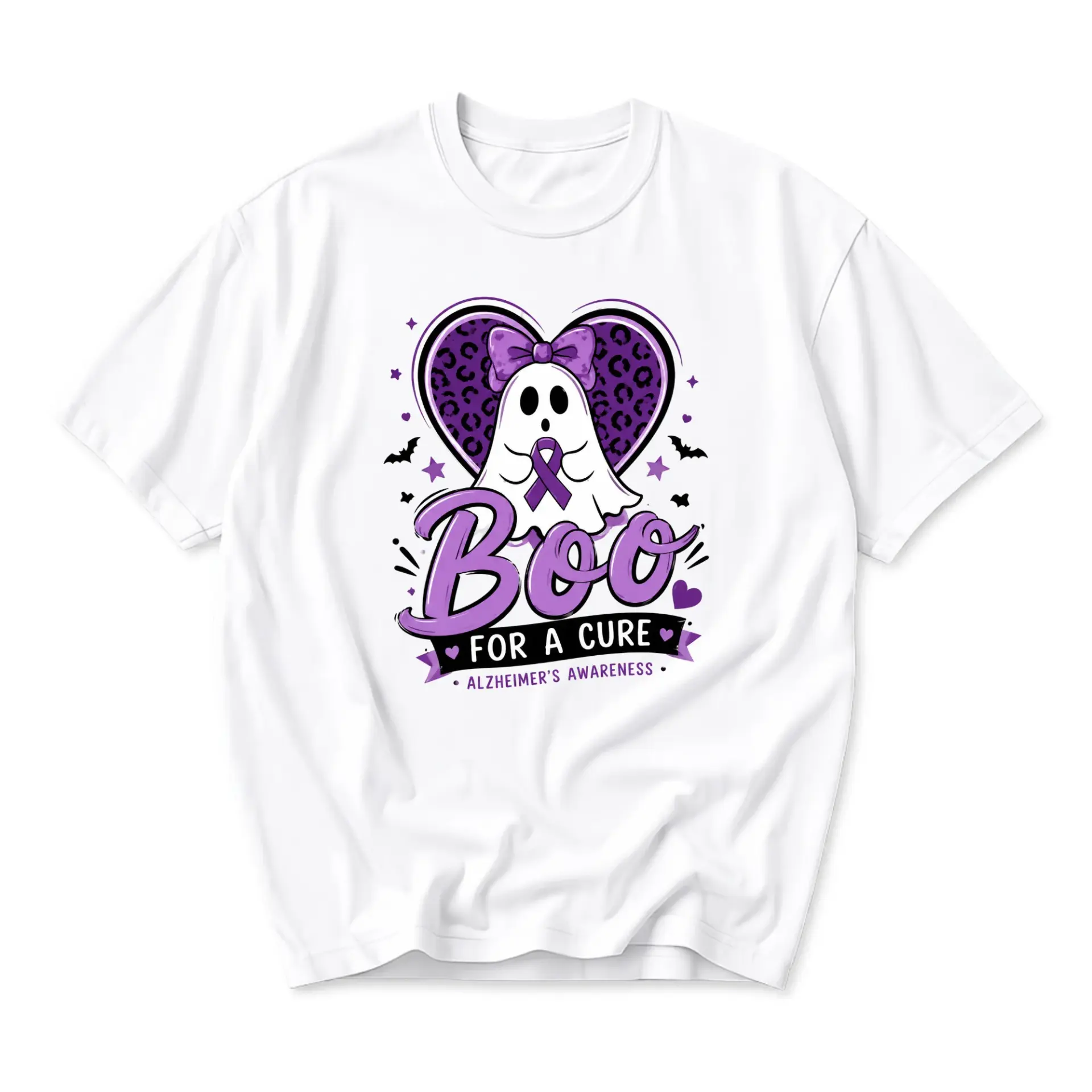 Graphic Tee Boo for a Cure Alzheimer's Awareness Unisex Shirt Casual Crew Neck Short Sleeve Cotton Blend Apparel