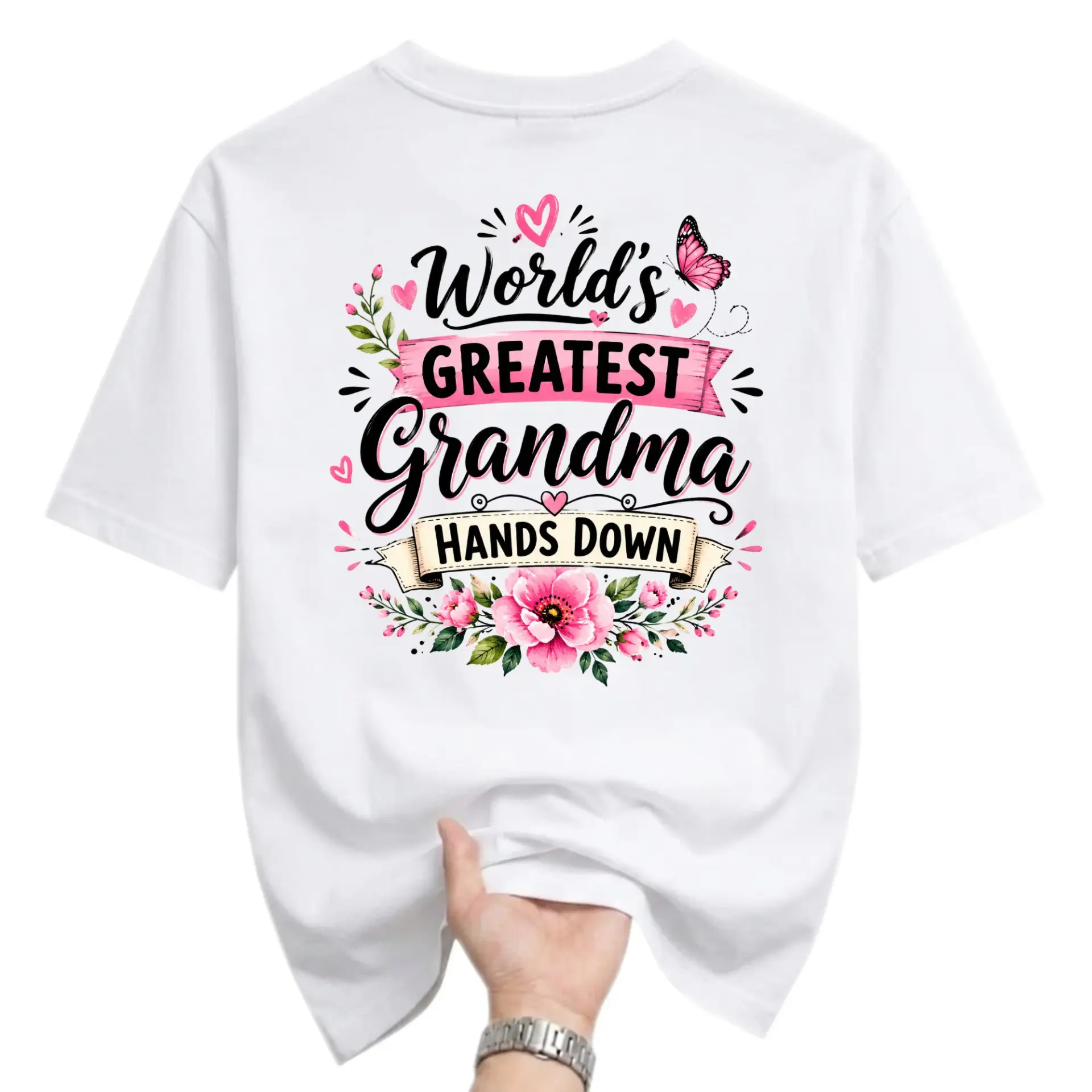 T-shirt World's Greatest Grandma Hands Down Floral Graphic Tee Casual
