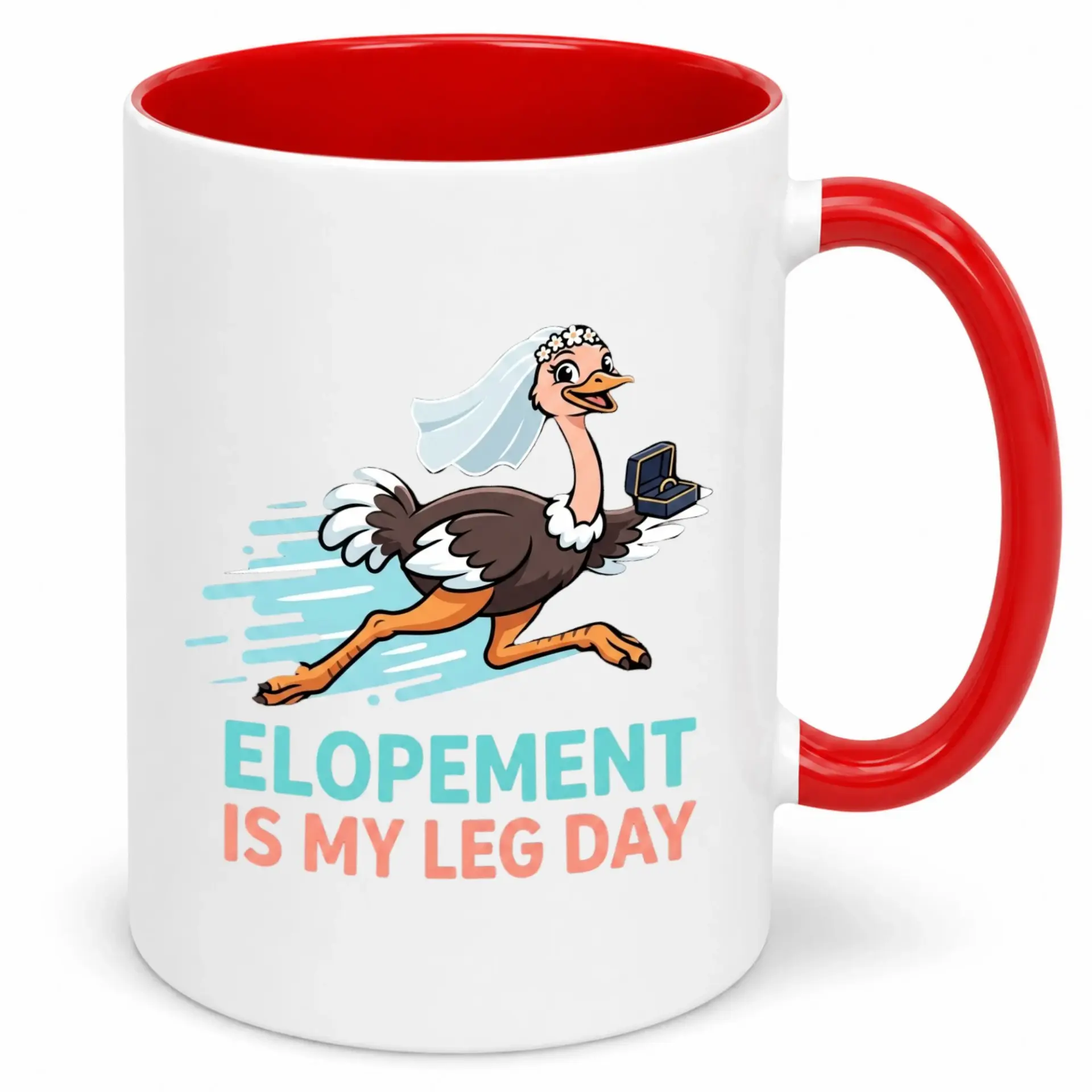 Funny Elopement Ostrich Bride Running Leg Day Ceramic Coffee Mug Humorous Wedding Engagement Gift Tea Cup for Friends
