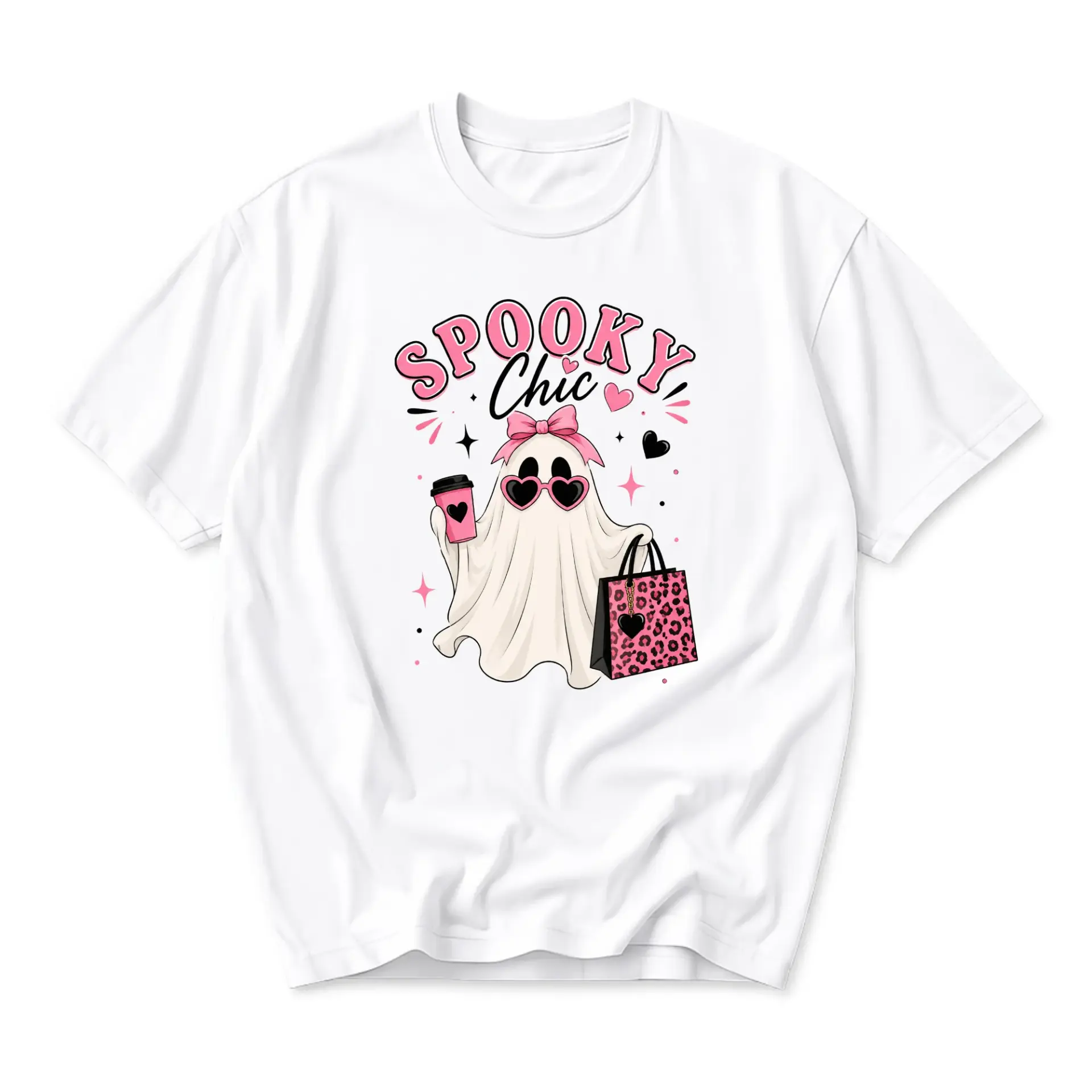 Graphic Tee Spooky Chic Ghost T-Shirt Trendy Aesthetic Fall Clothing for Women and Men Unisex Crew Neck Top