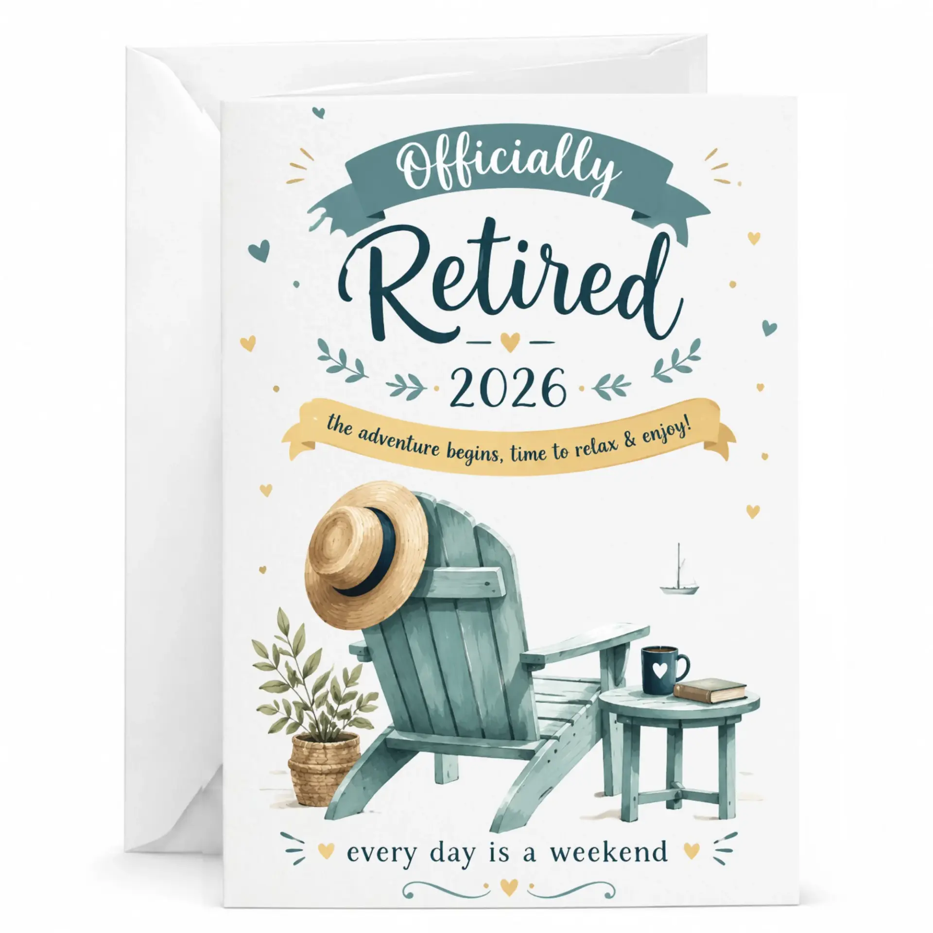Greeting Card 2026 Relaxing Chair Illustration for Retirement and Well Wishes