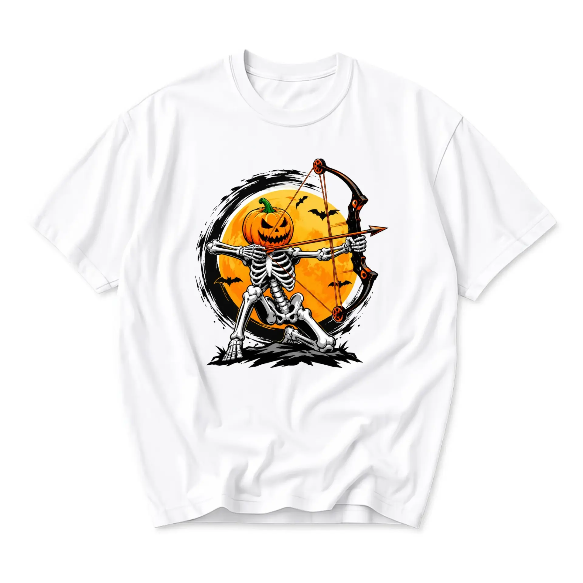 Graphic Tee Skeleton Pumpkin Archer Halloween Shirt Unisex Casual Crew Neck Comfortable Cotton Blend Top for Adults