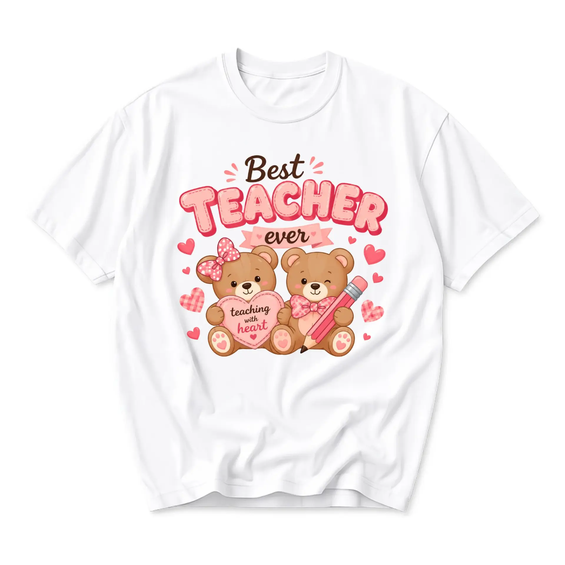 Graphic Tee Best Teacher Ever Teddy Bear Design Unisex Crew Neck Soft Cotton Casual Apparel for Everyday Comfortable Wear