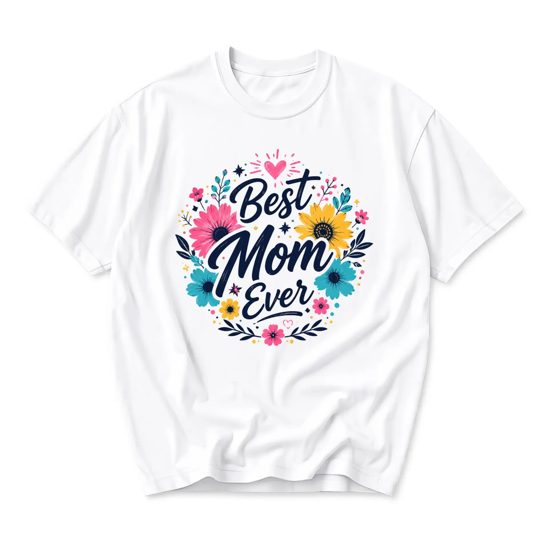 T-shirt Best Mom Ever Floral Graphic Tee Unisex Crew Neck Short Sleeve Cotton Blend Comfortable Casual Apparel White