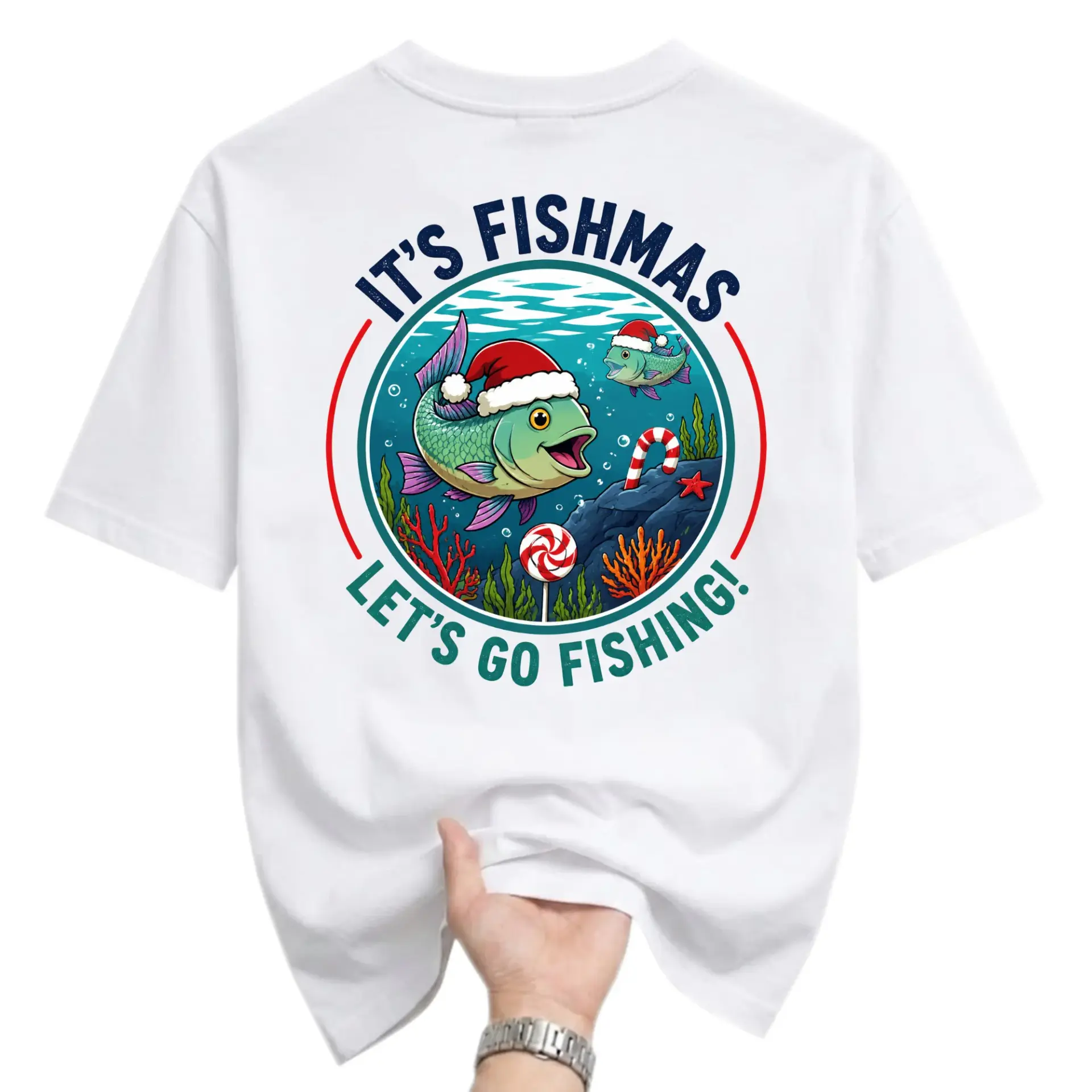 Funny Shirt It's Fishmas Let's Go Fishing Graphic Tee Unisex Casual Holiday