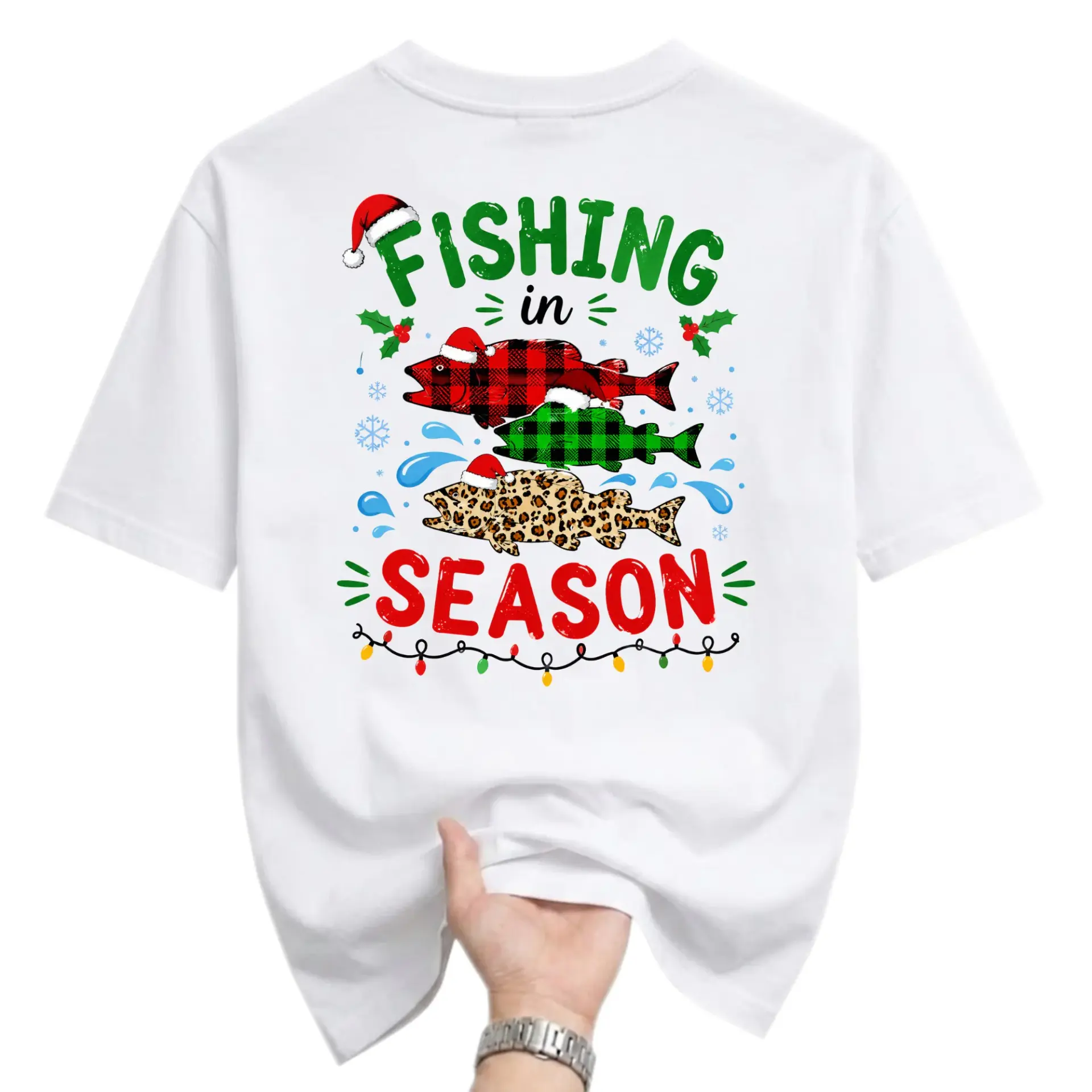 Funny Shirt Fishing in Season Holiday Graphic Tee Festive Apparel Unisex Crew Neck Short Sleeve Casual Top