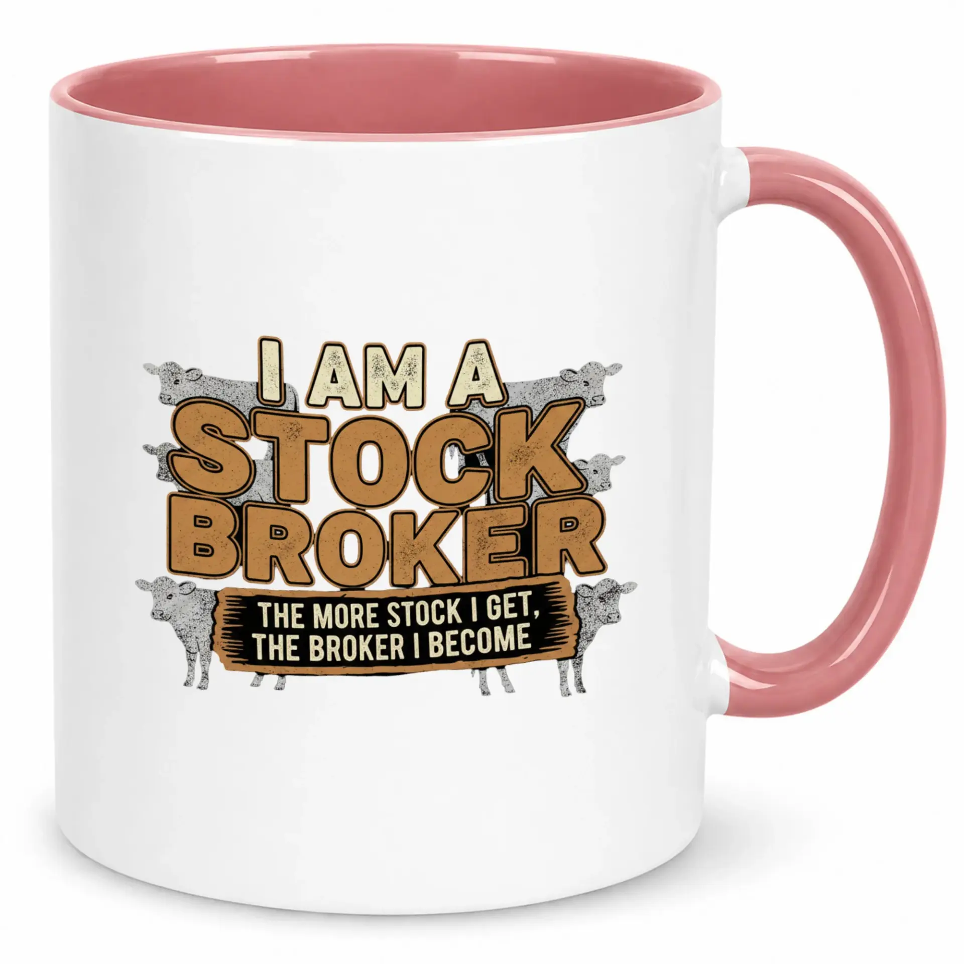 Funny Ceramic Coffee Mug with Witty Stock Broker Pun Design Unique Beverage Cup for Finance Professionals and Farm Animal Lovers 11 Oz or 15 Oz Drinkware Gift