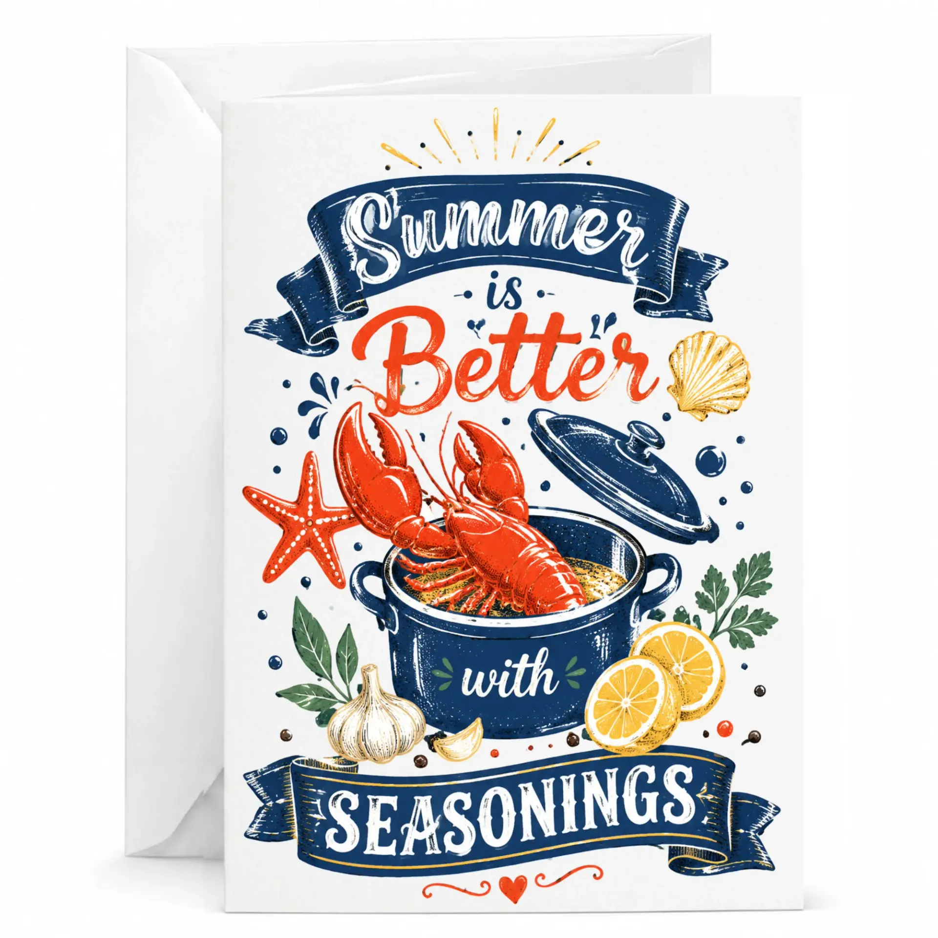Funny Greeting Card Summer Is Better with Seasonings Lobster Design Nautical Culinary Theme Stationary