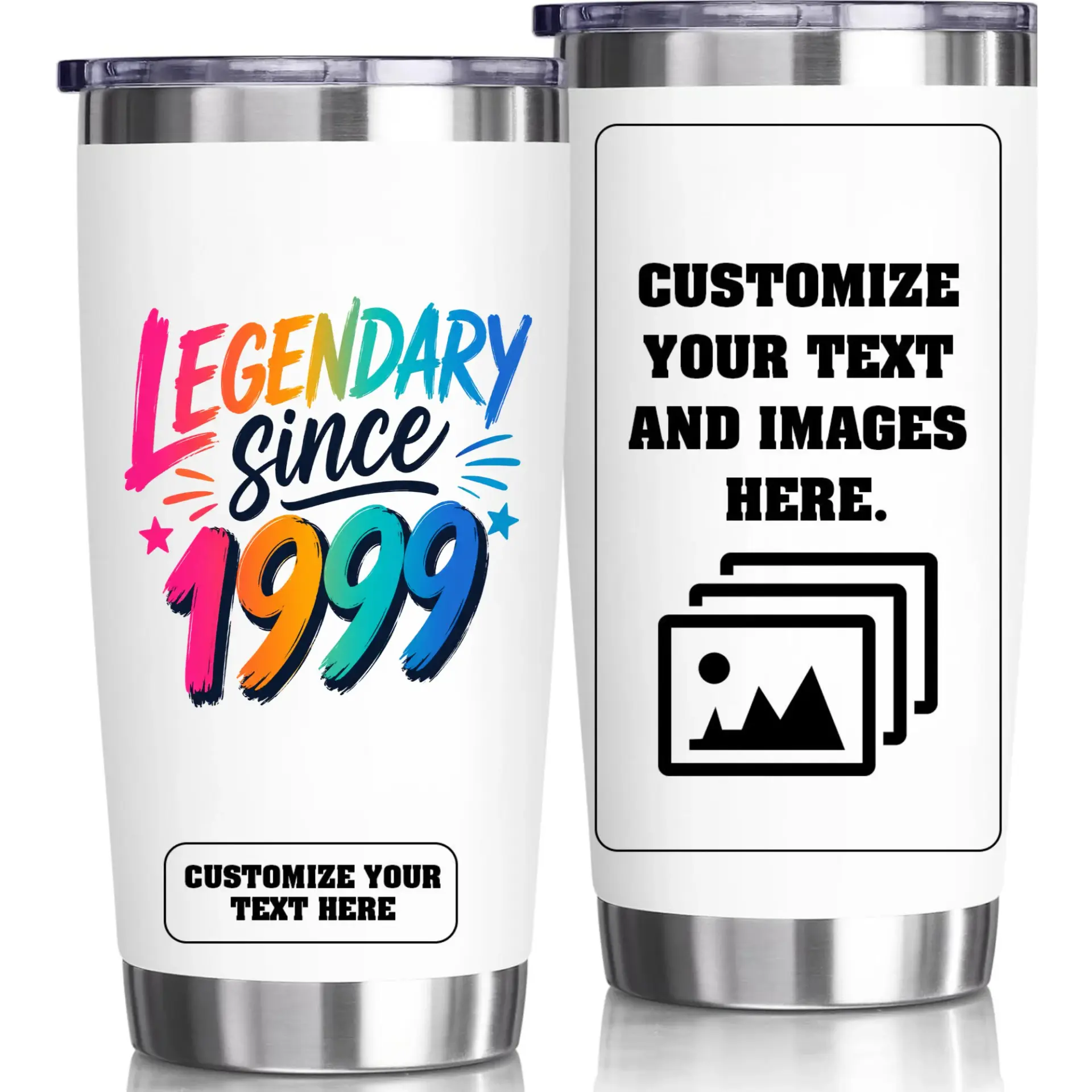 Stainless Steel Insulated Tumbler 20oz Legendary Since 1999 Birthday Travel Mug with Splash Resistant Lid White Cup