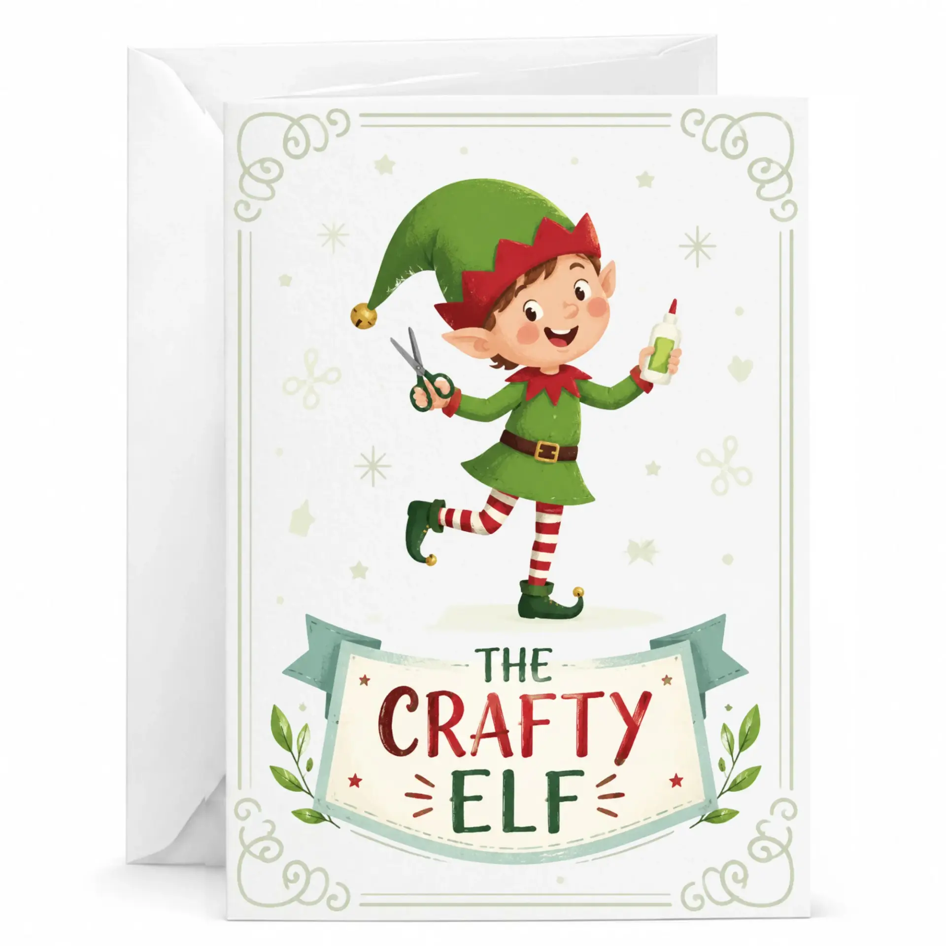 Funny the Crafty Elf Greeting Card Holiday Stationery for Arts and Crafts Enthusiasts Professional 5x7 Folded Note