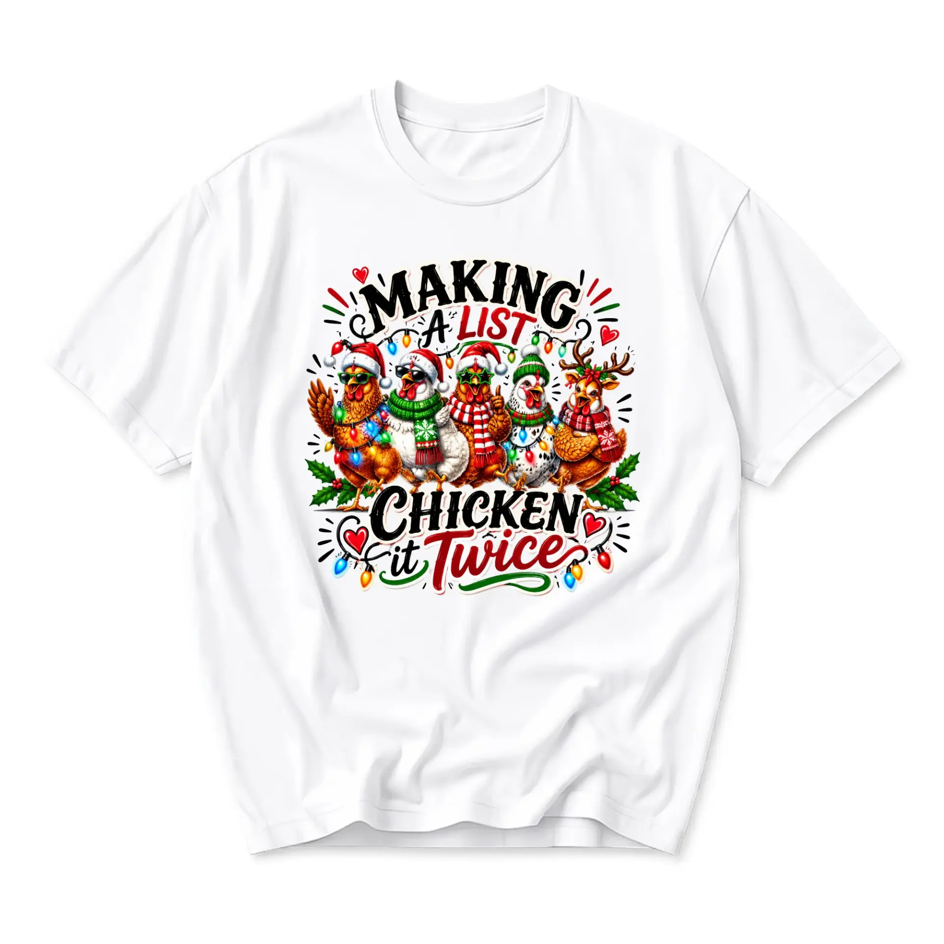 Funny Shirt Making a List Chicken It Twice Holiday Graphic Tee Retro Season