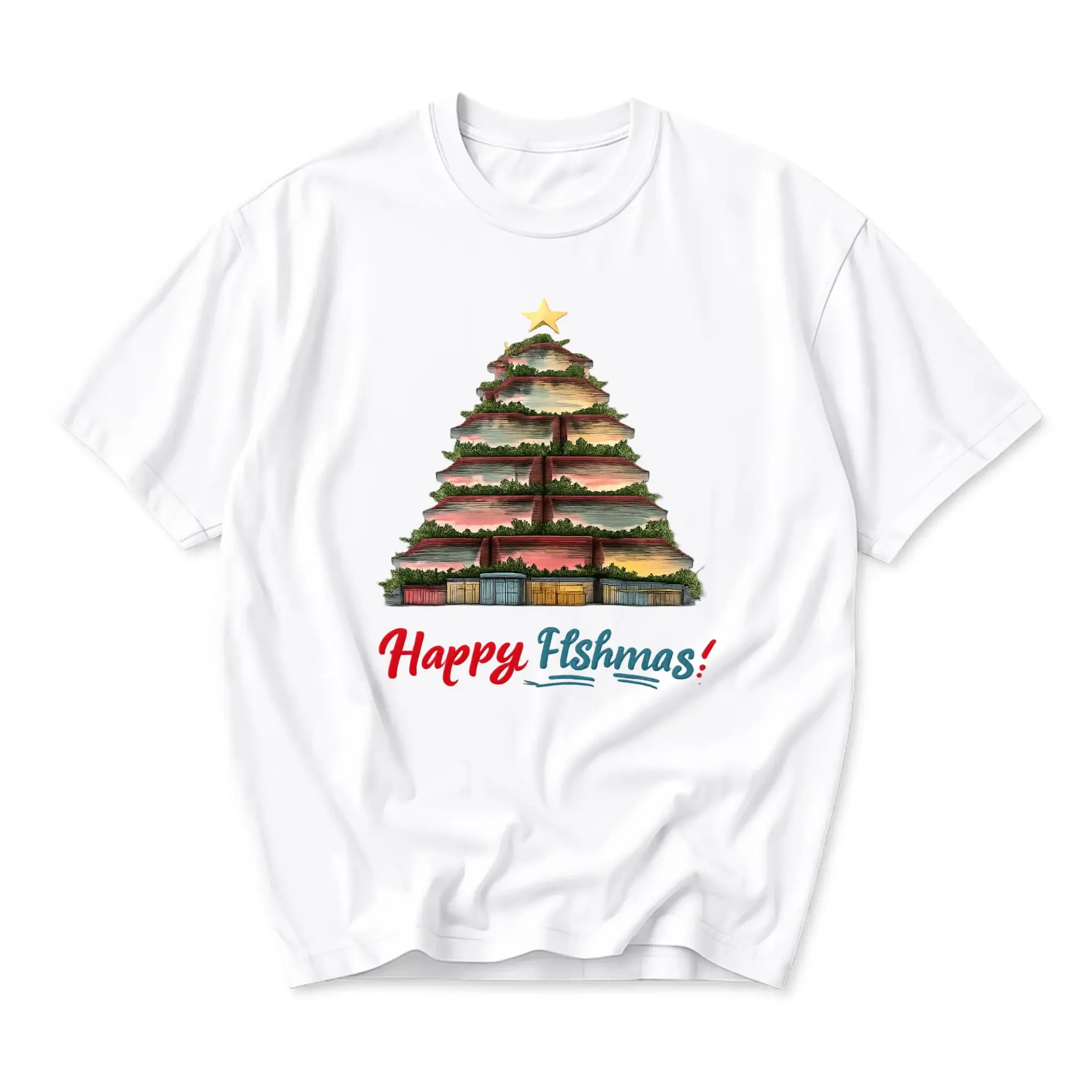 Funny Shirt Happy Fishmas Tree Graphic Unisex T-Shirt Seasonal Holiday