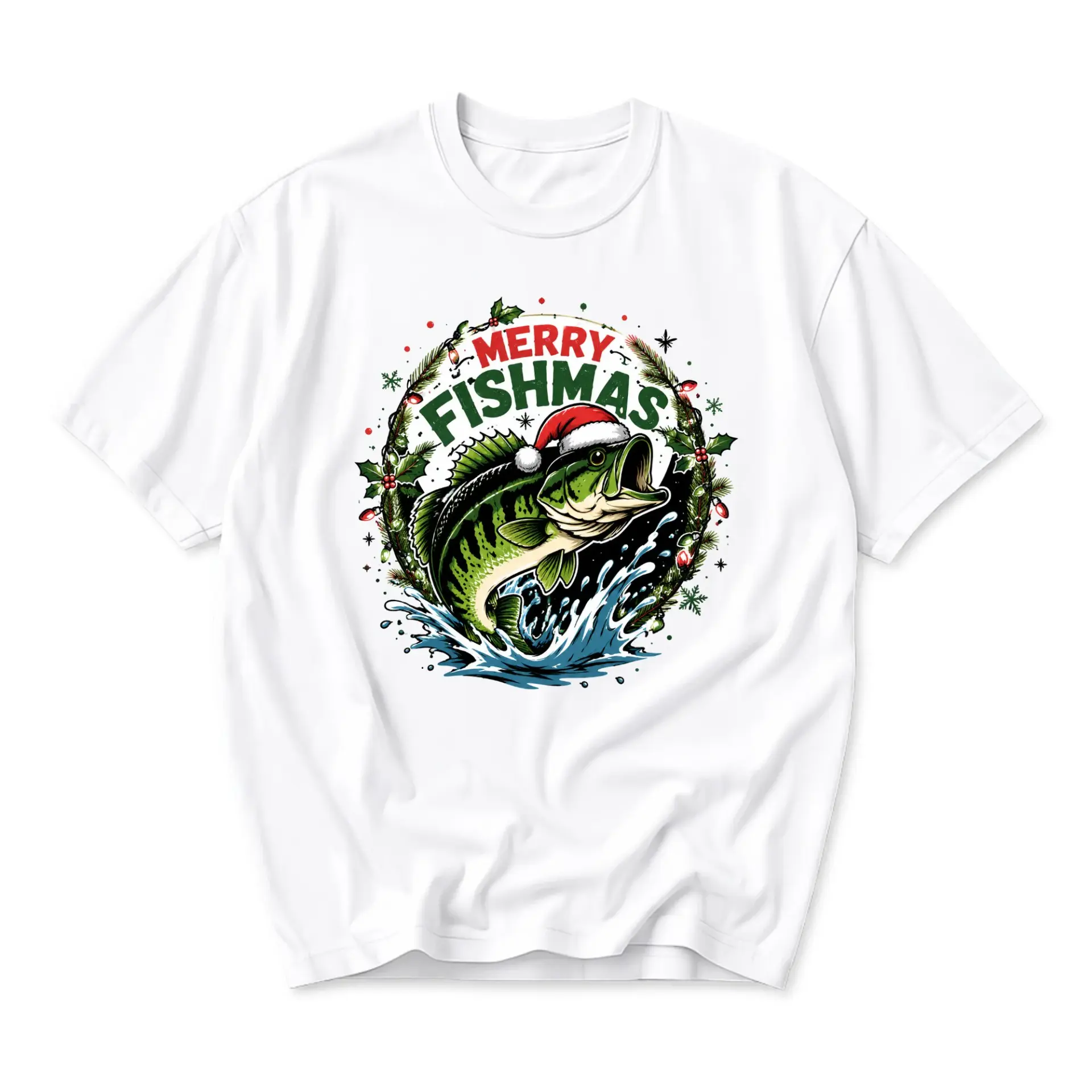 Funny Shirt Merry Fishmas Fishing Holiday Graphic Tee Unisex Short Sleeve Casual Apparel for Outdoor Enthusiasts