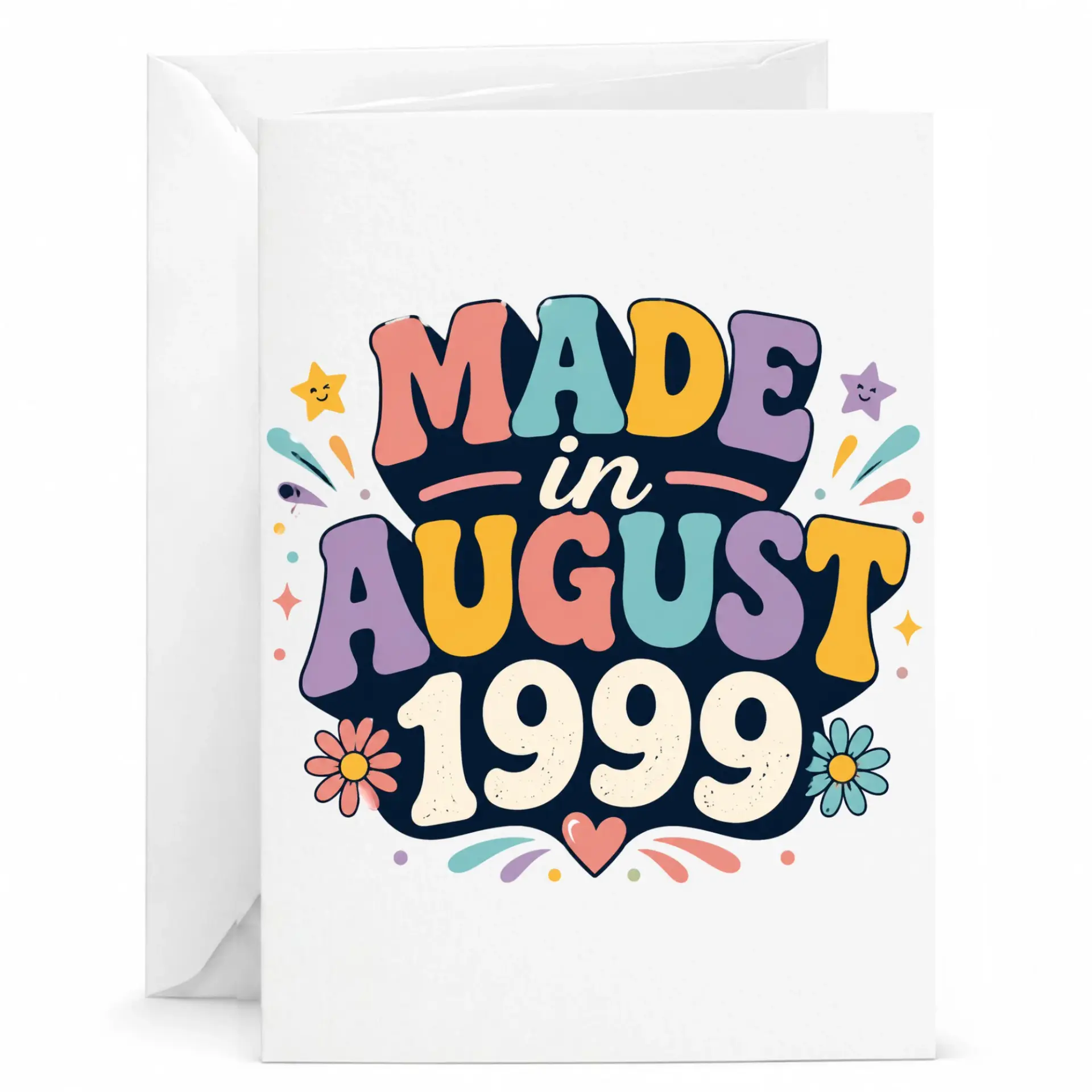 Birthday Card Made in August 1999 Vintage Retro Style Greeting Card for Birthday Milestone Celebration with Envelope