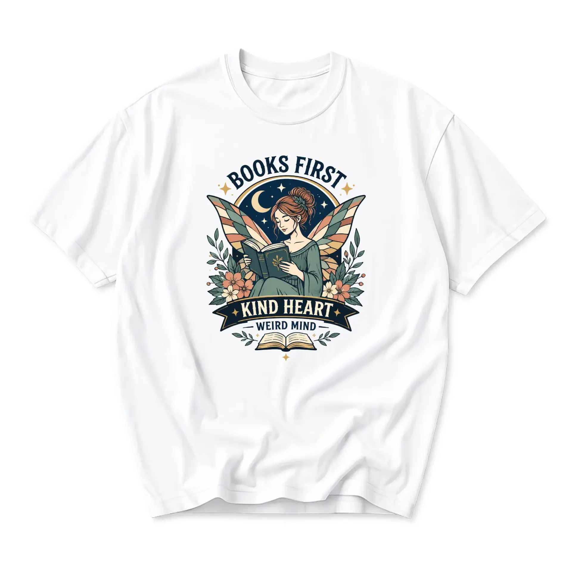 Graphic Tee Books First Kind Heart Weird Mind Unisex Crew Neck Shirt Casual Cotton Blend Apparel for Literature Lovers