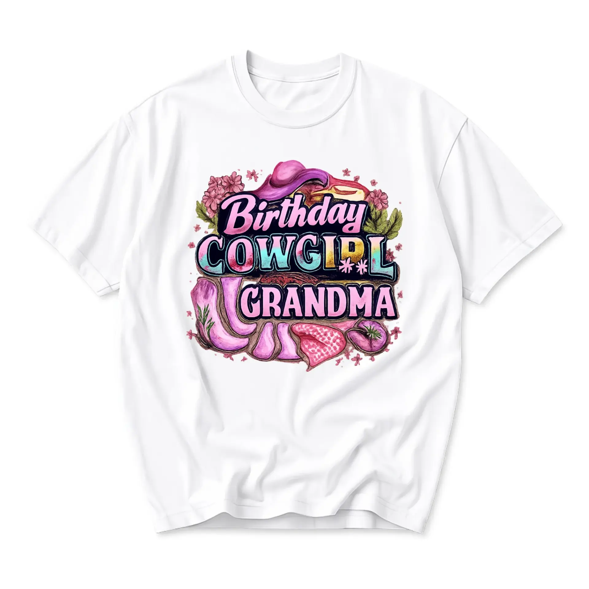 Graphic Tee Birthday Cowgirl Grandma Western Theme Shirt for Women Casual