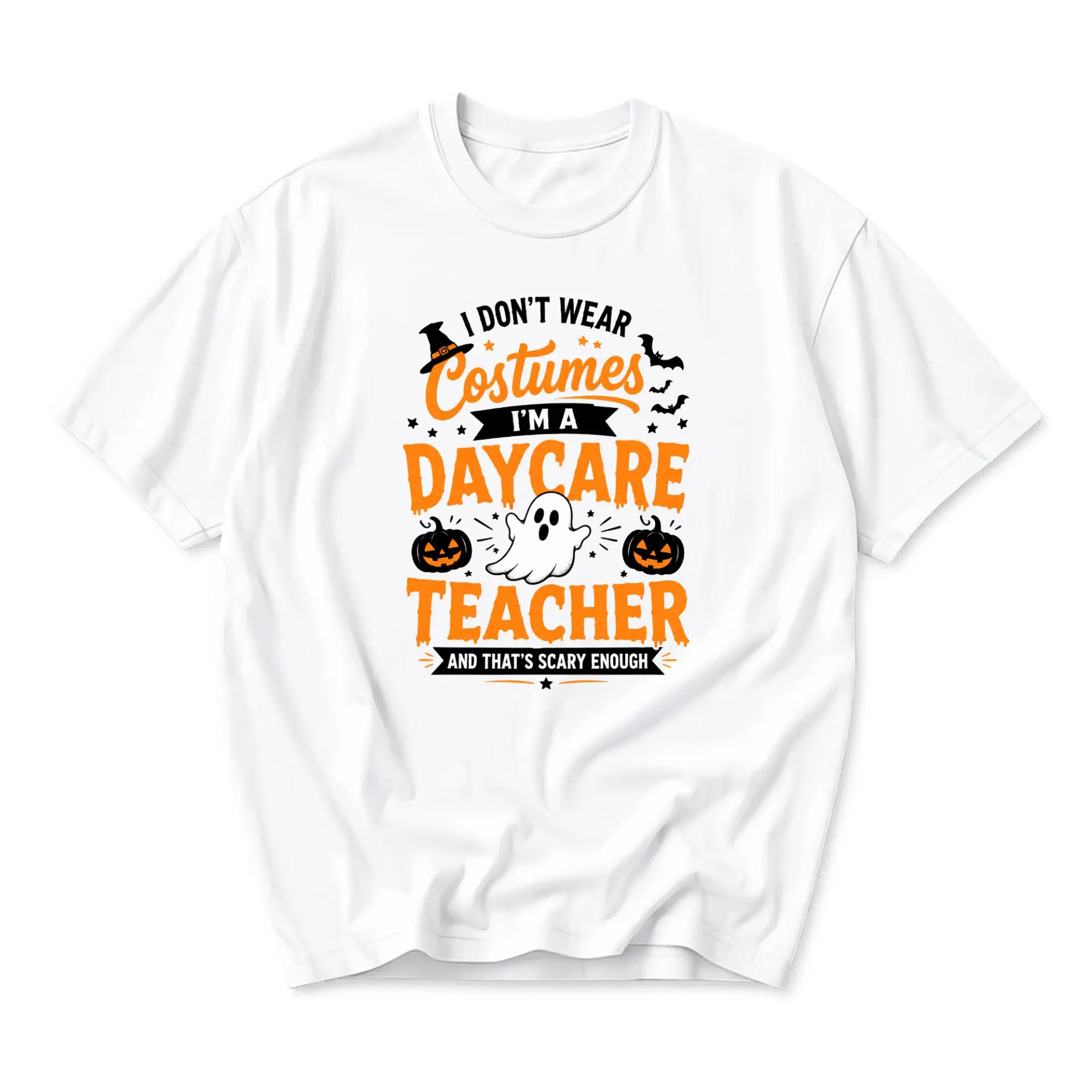 Funny Shirt Daycare Teacher Halloween Graphic Tee Unisex Crew Neck Short Sleeve Casual Cotton Blend Apparel