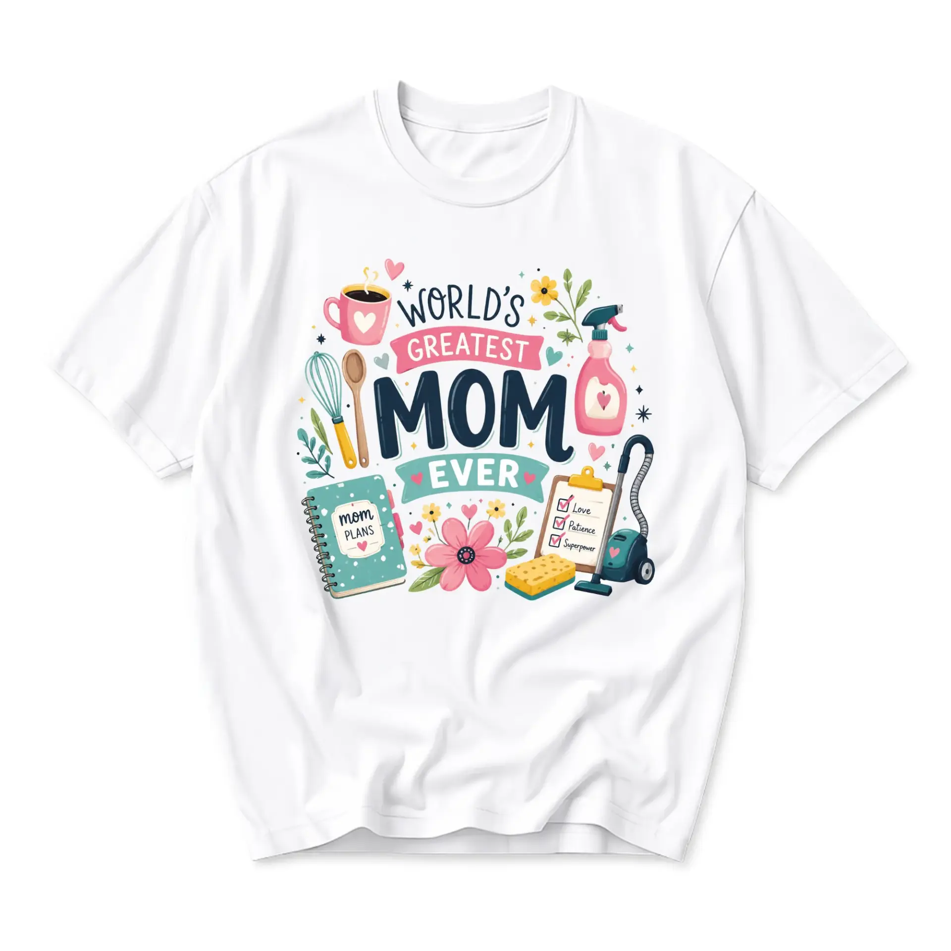 Graphic Tee World's Greatest Mom Ever Design Unisex Crew Neck Shirt Casual Soft Cotton Everyday Wear Apparel Gift Idea