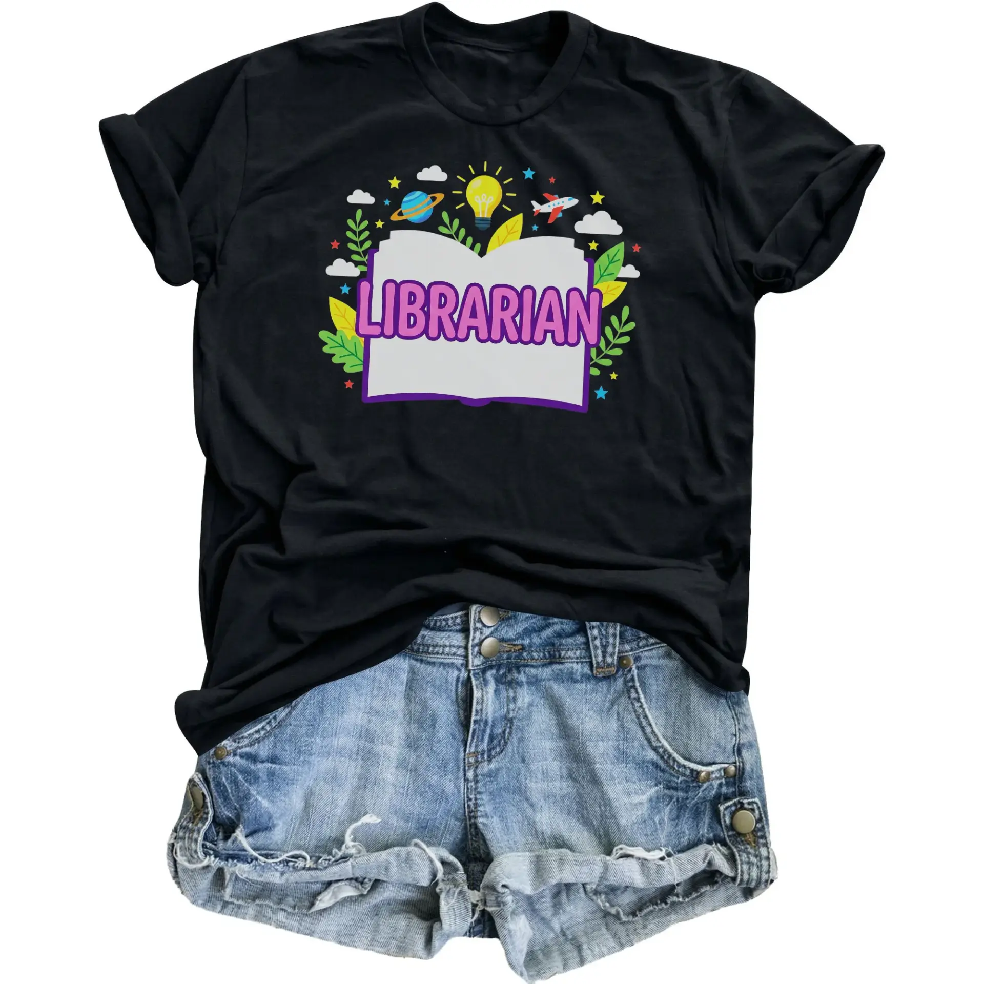 Graphic Tee Librarian Book Print Unisex Crew Neck Casual Everyday Shirt for Reading Enthusiasts and Library Staff