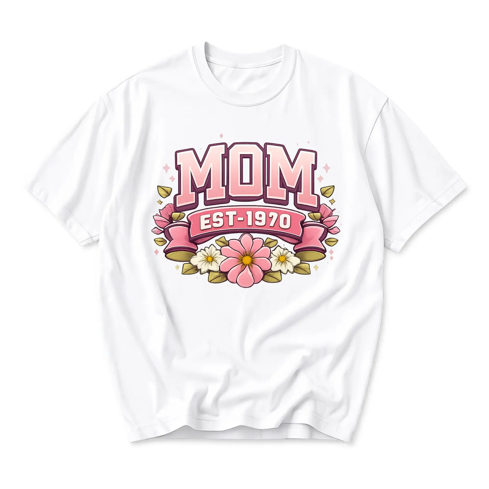 Graphic Tee Mom Established 1970 Vintage Floral Design Casual Unisex Crew