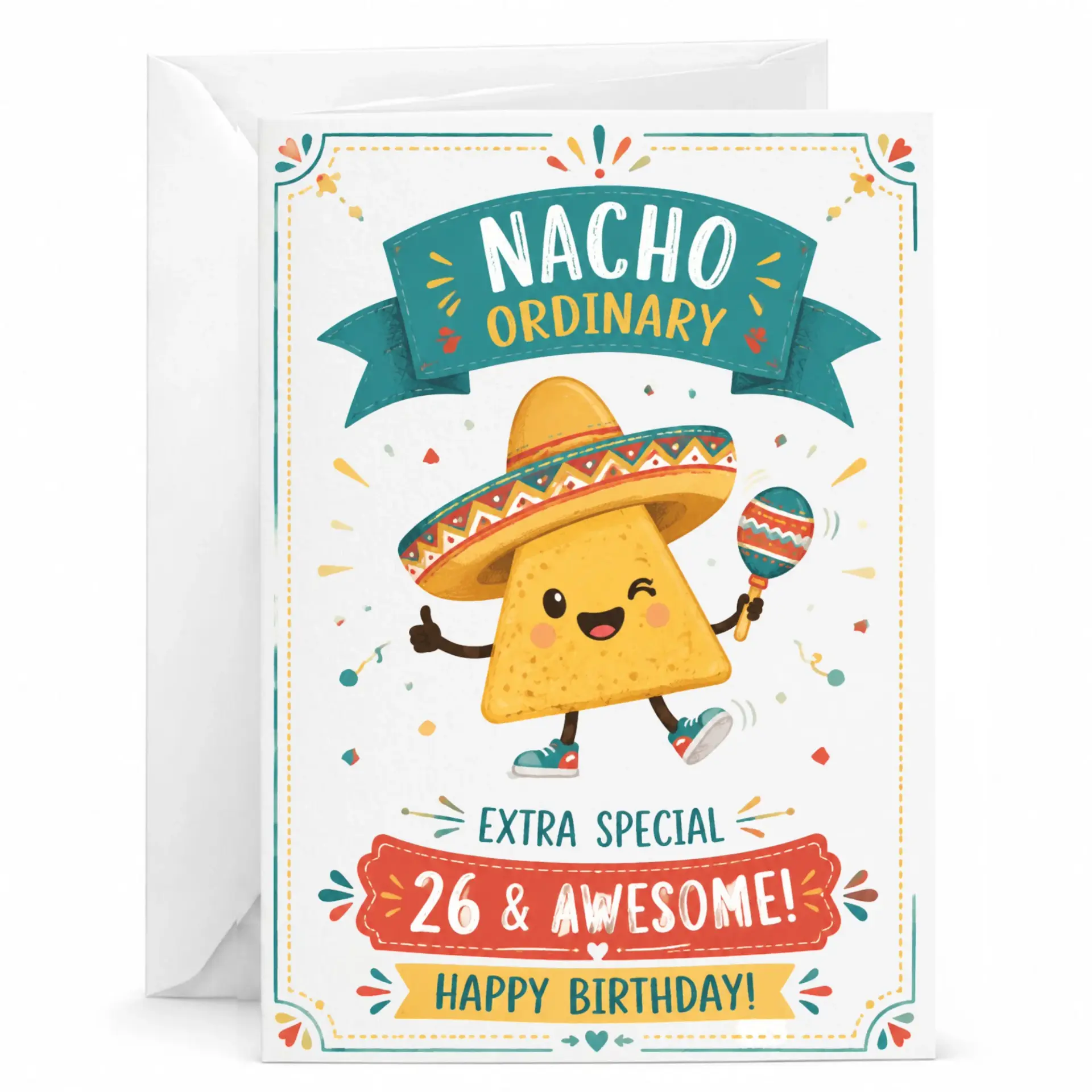 Funny Birthday Card Nacho Ordinary 26th Birthday Celebration Greeting Card with Matching Envelope for Friends