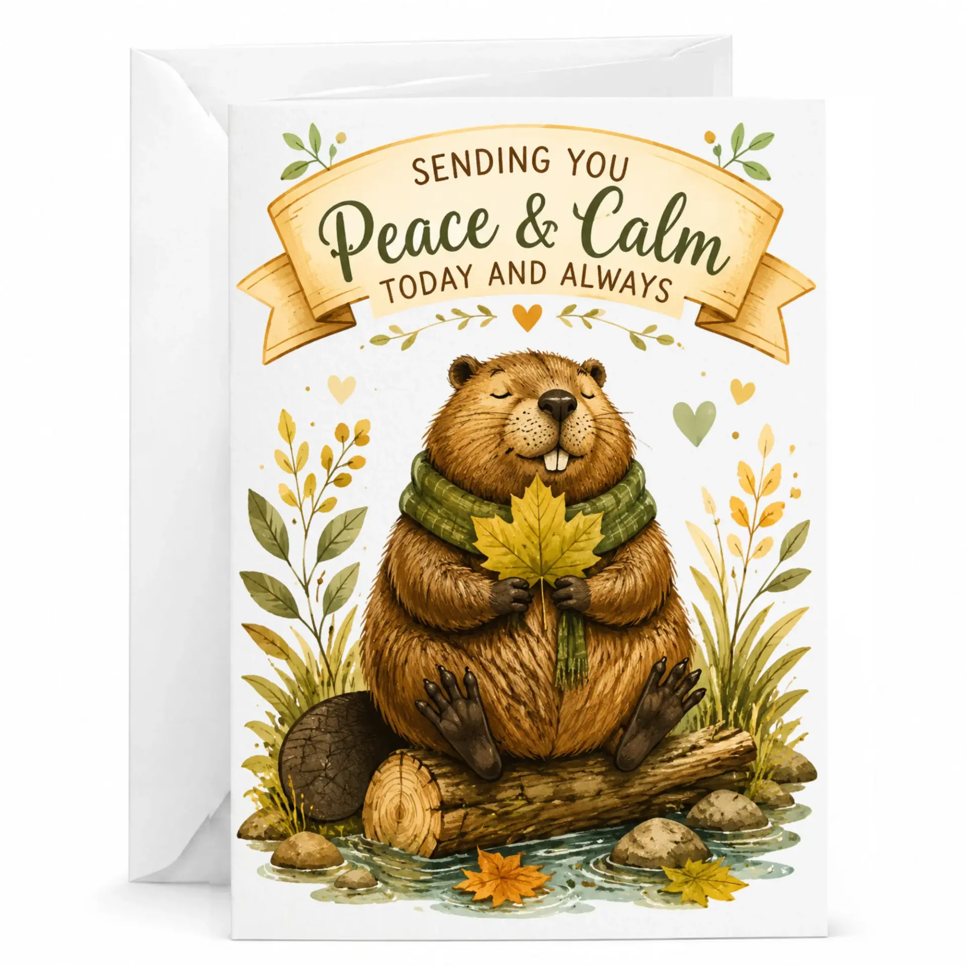 Greeting Card with Cute Illustration Featuring Sending You Peace and Calm Today Always Nature Themed Design