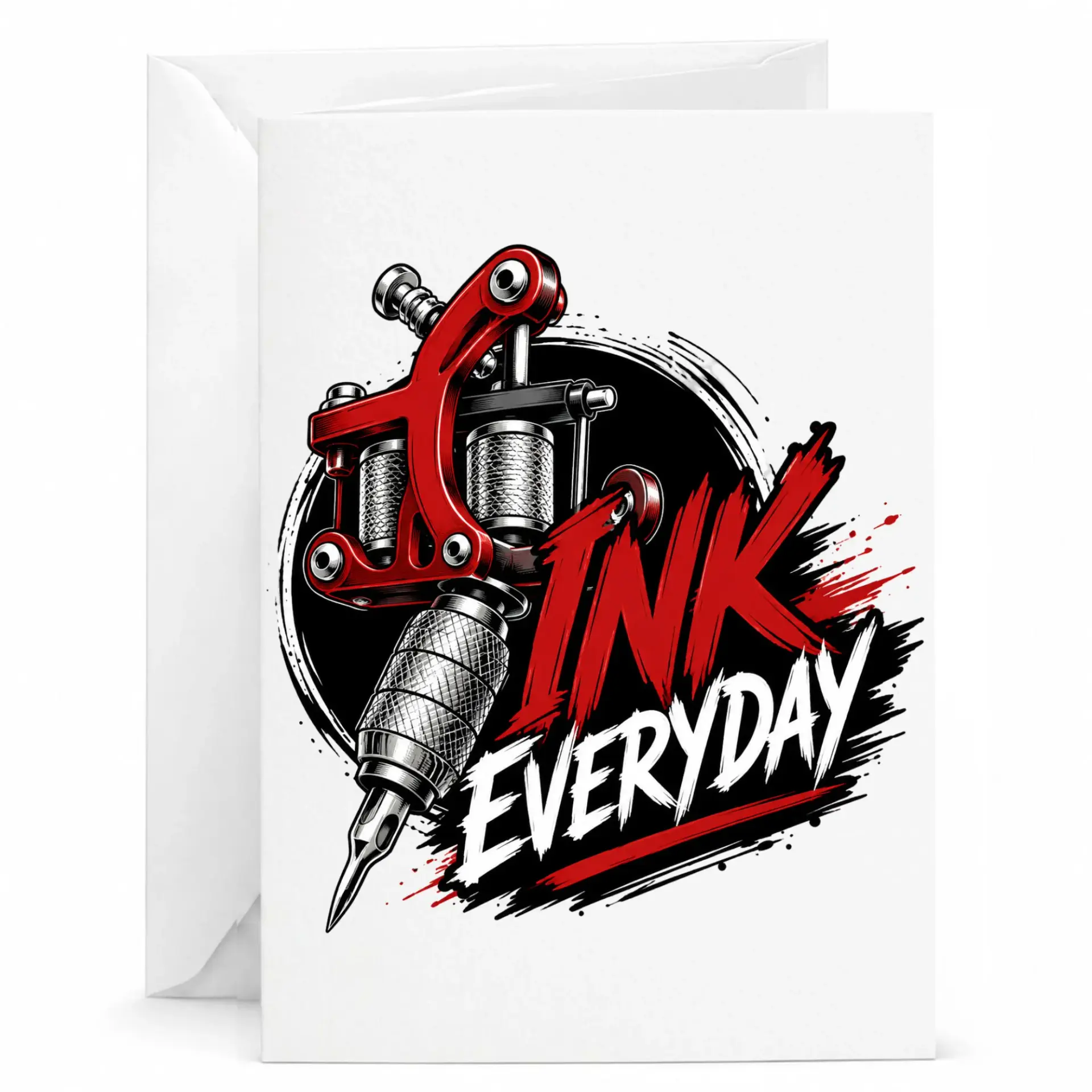 Greeting Card Ink Everyday Tattoo Machine Illustrated Design for Tattoo Enthusiasts and Artistic Souls in Red and Black
