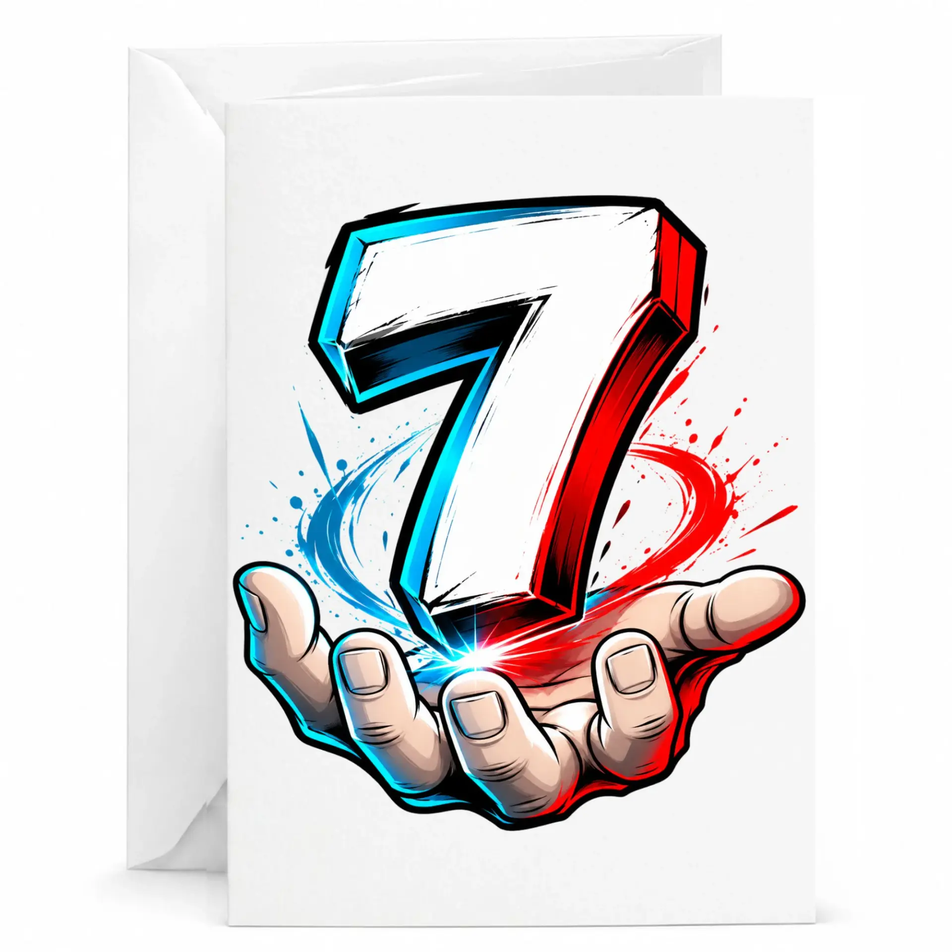 Birthday Card Number Seven Hand Held Graphic Illustration Greeting for and Celebrations