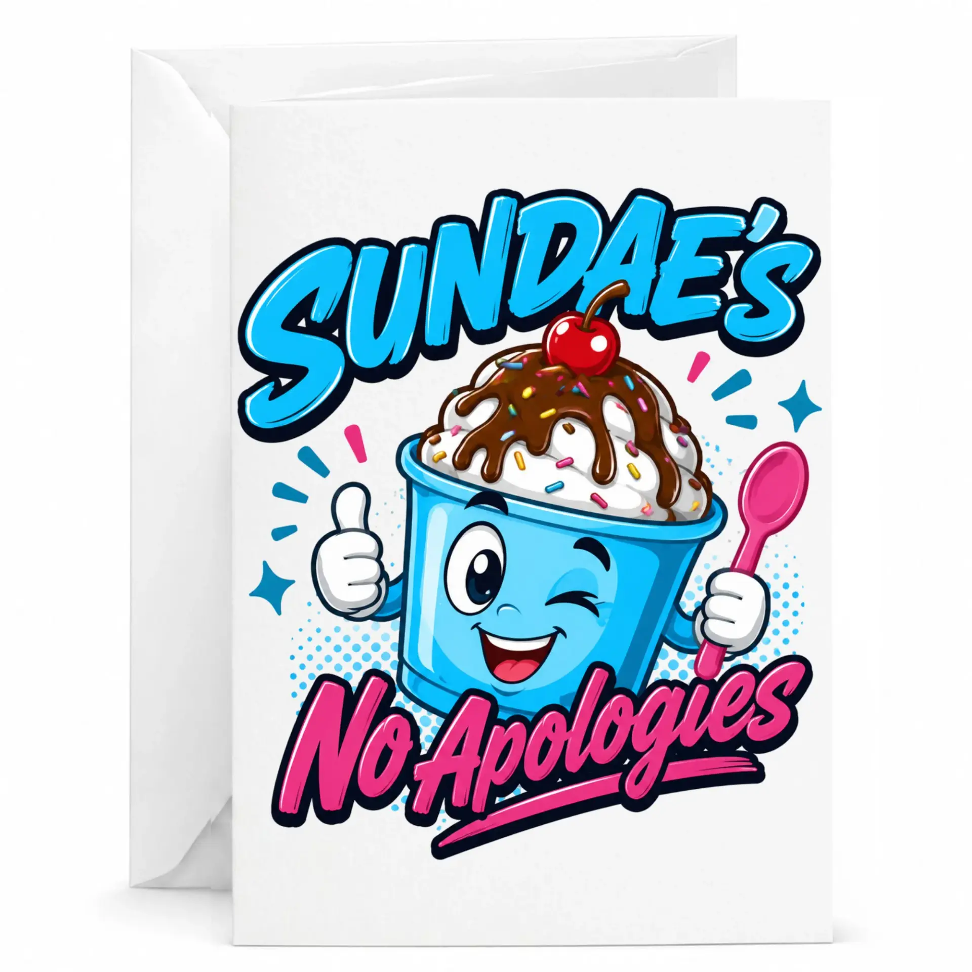 Funny Sundaes No Apologies Greeting Card with Envelope for Birthday Encouragement Note
