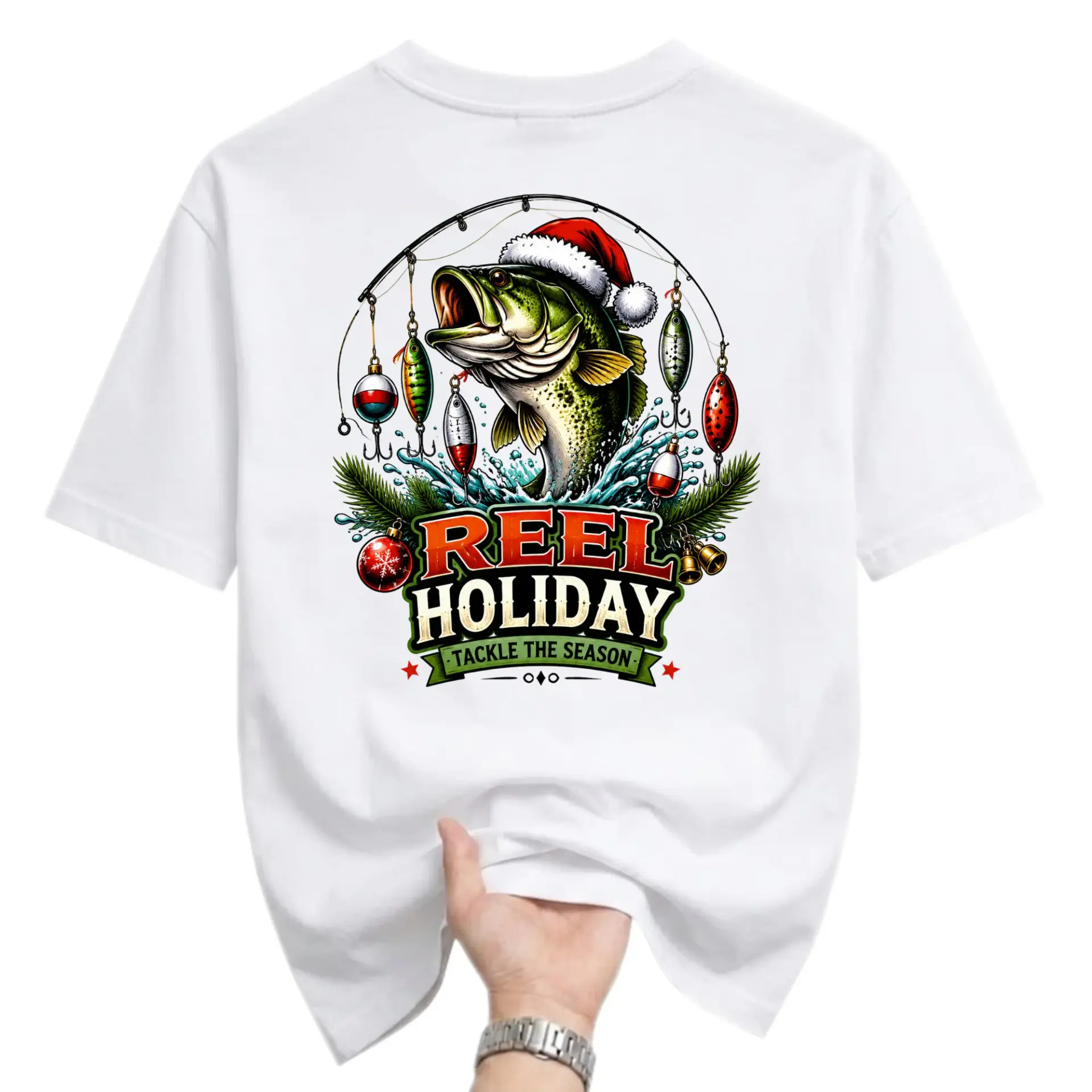 Graphic Tee Unisex Christmas Fishing Shirt Reel Holiday Tackle the Season