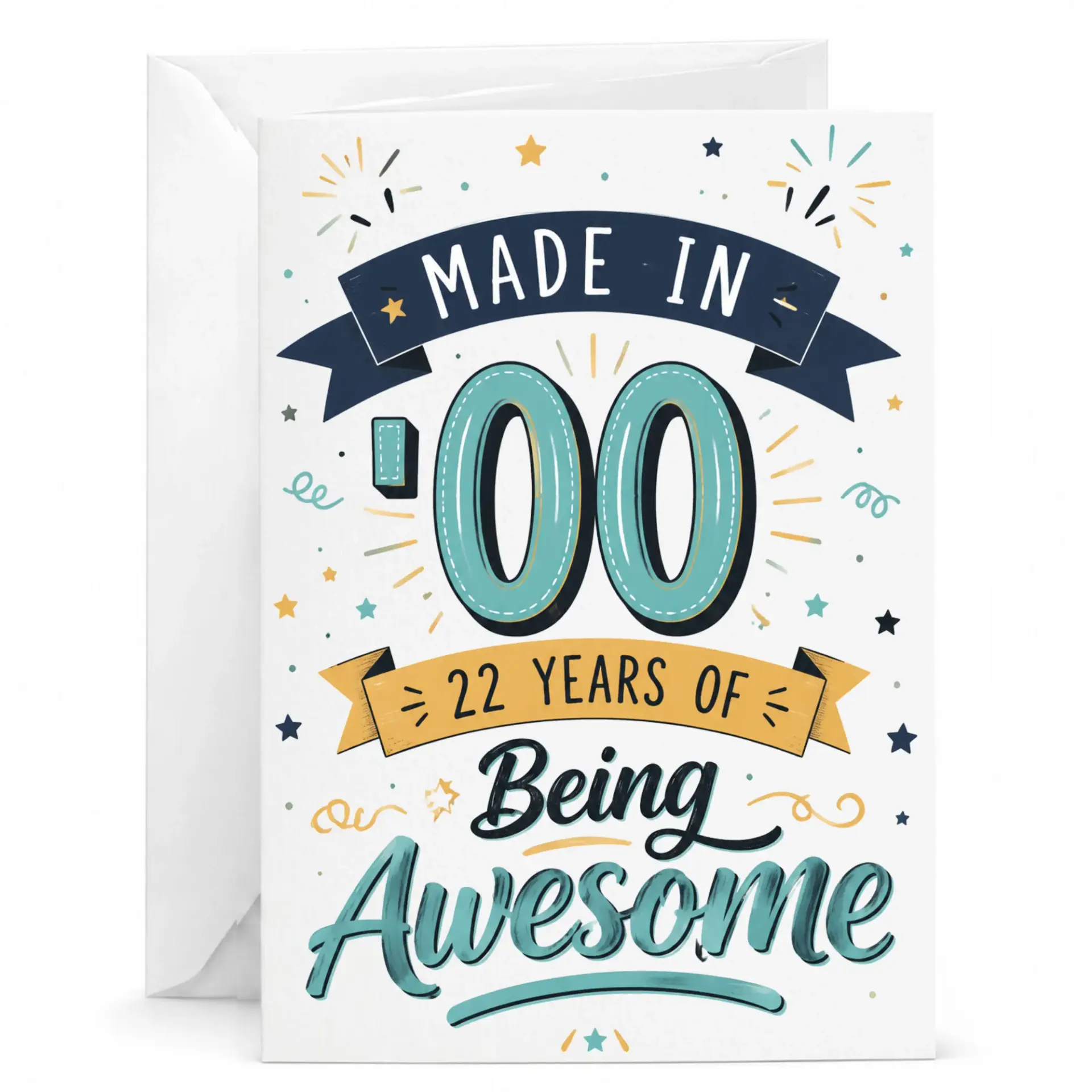 Birthday Card Made in 2002 22 Years of Being Awesome Greeting Card for Milestone Birthday Celebration