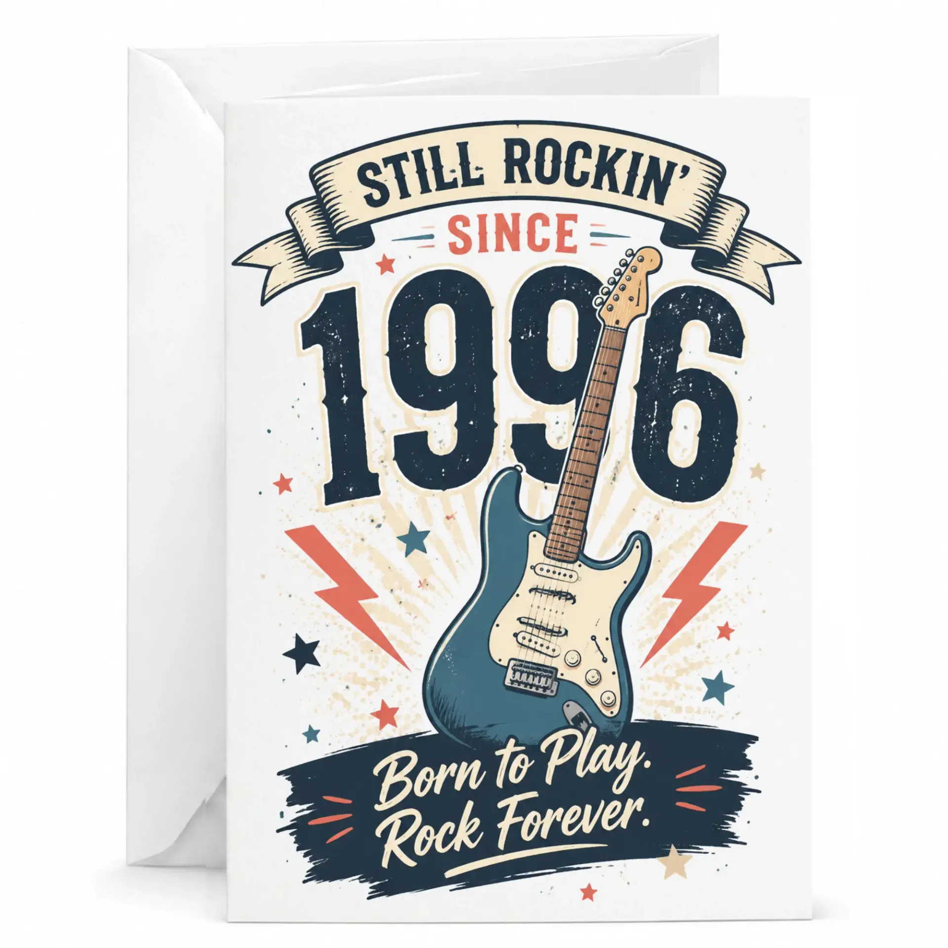 Greeting Card Still Rockin Since 1996 Vintage Guitar Music Theme Birthday Card for Musicians and Guitar Players