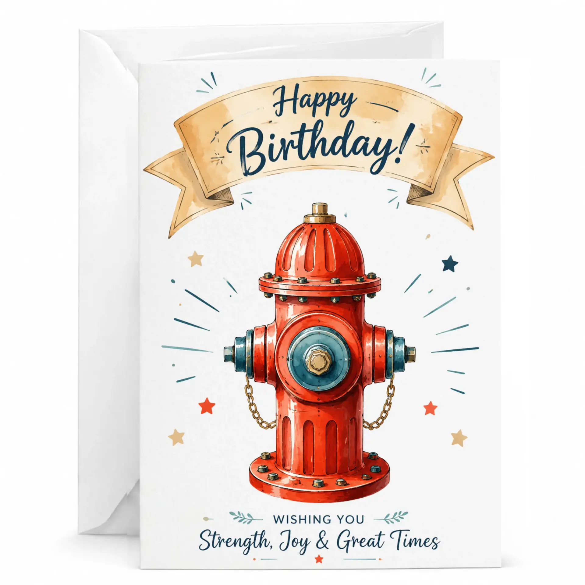 Birthday Card Featuring Illustrated Red Fire Hydrant Design with Inspirational Message for Friends and Family Members