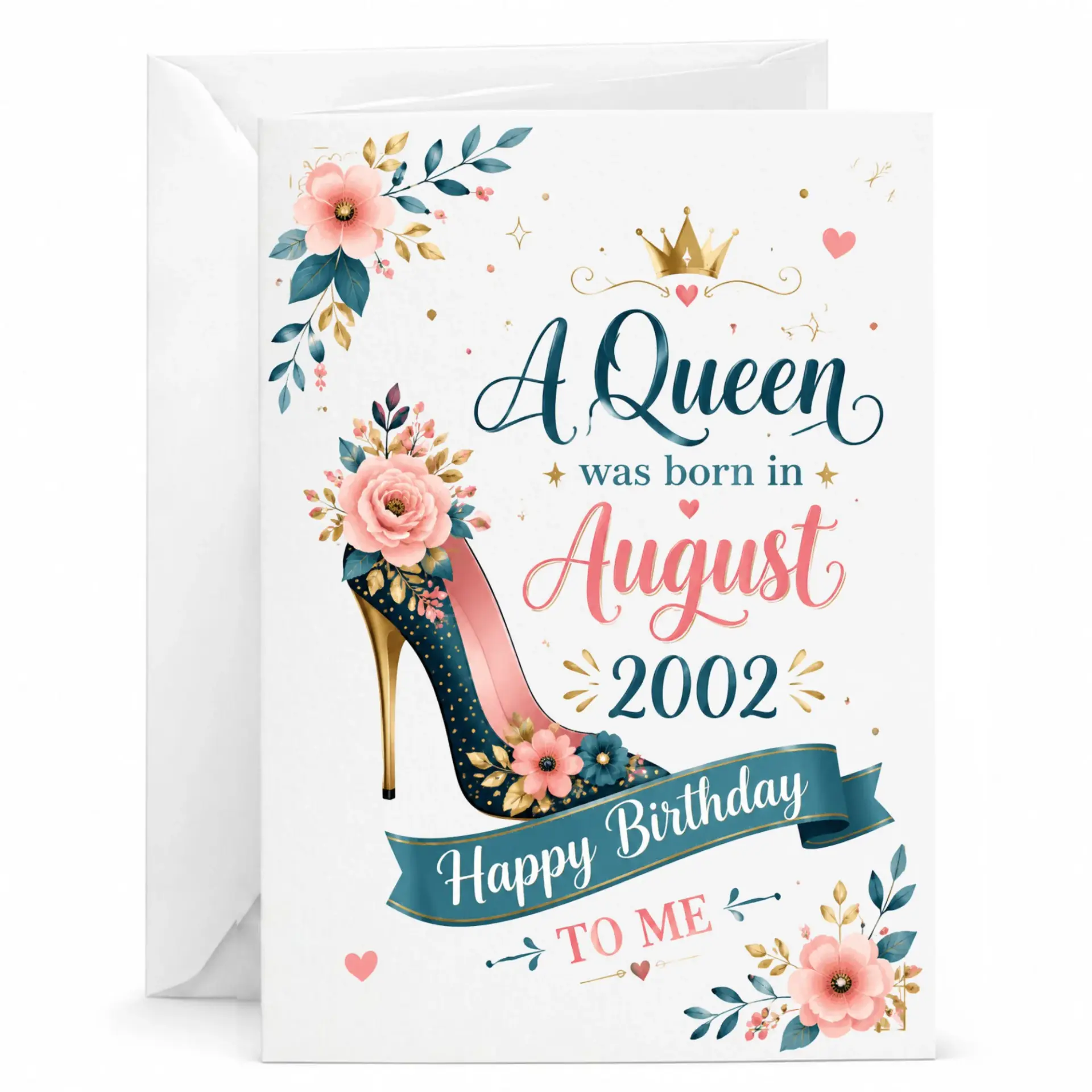 Birthday Card for August Queen Elegant Stiletto High Heel Design Floral Greeting Card with Envelope 5x7 Inch Folded