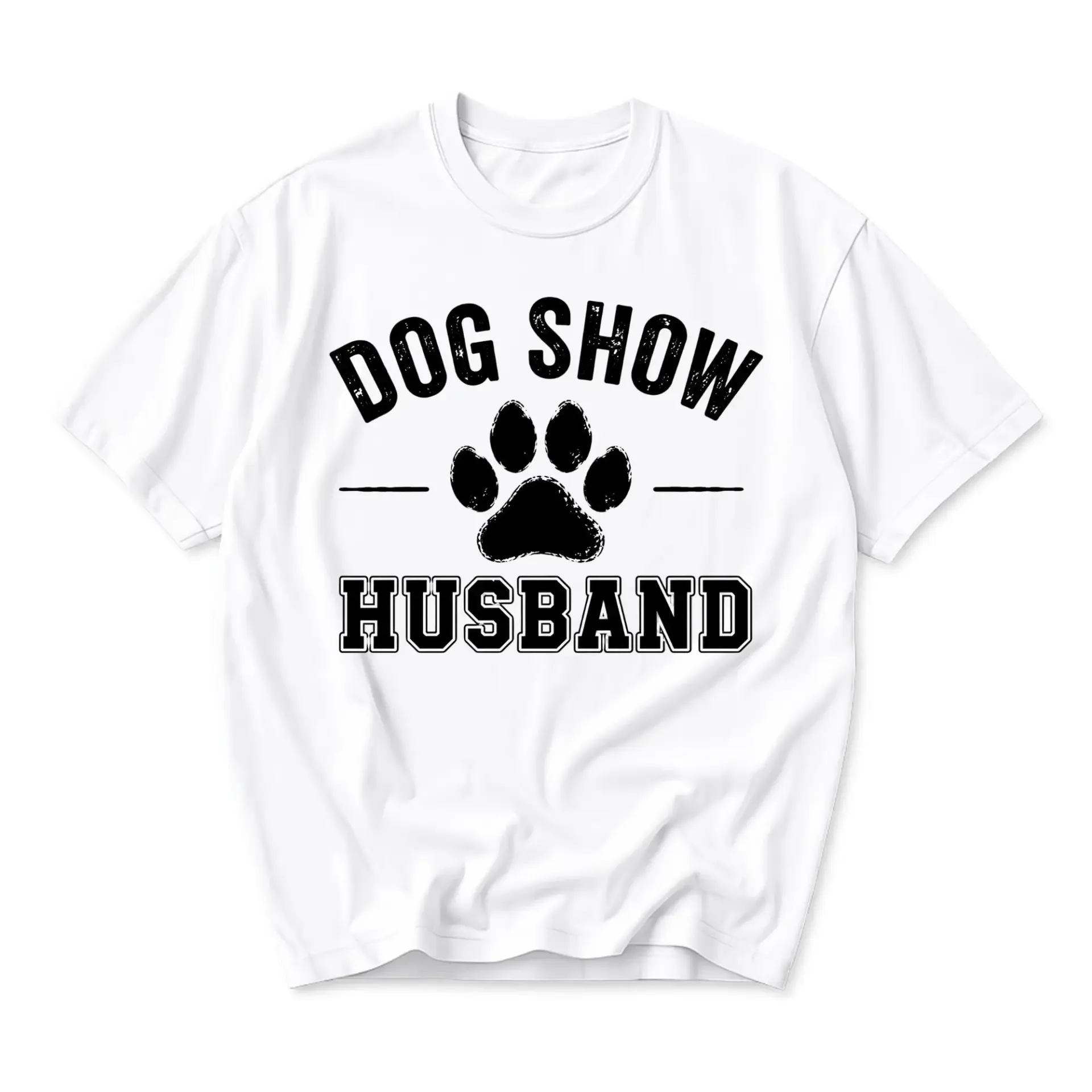 Funny Shirt Dog Show Husband Graphic Tee Retro Style Paw Print Crew Neck