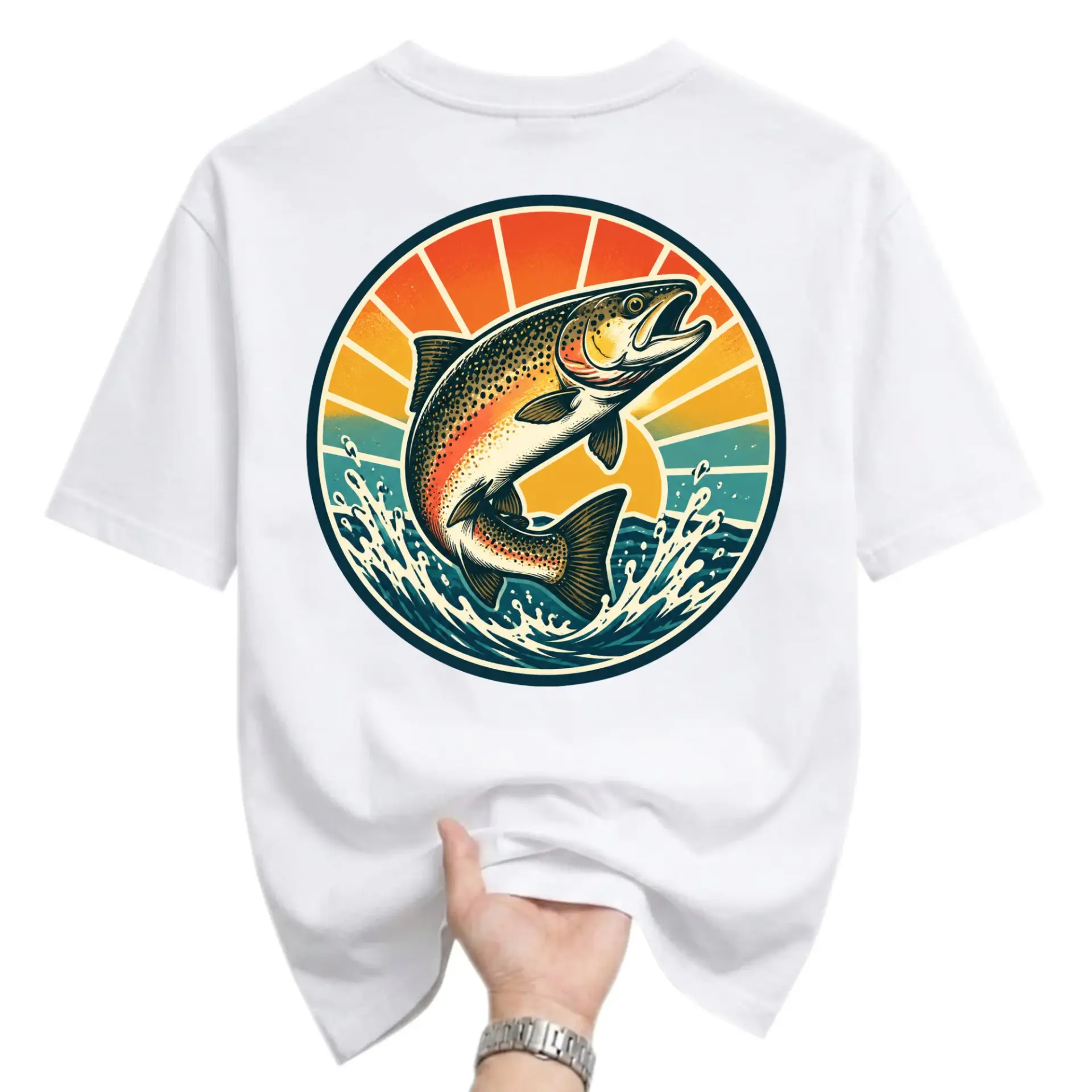 Graphic Tee Unisex Retro Fishing Shirt Jumping Trout Illustration Vintage