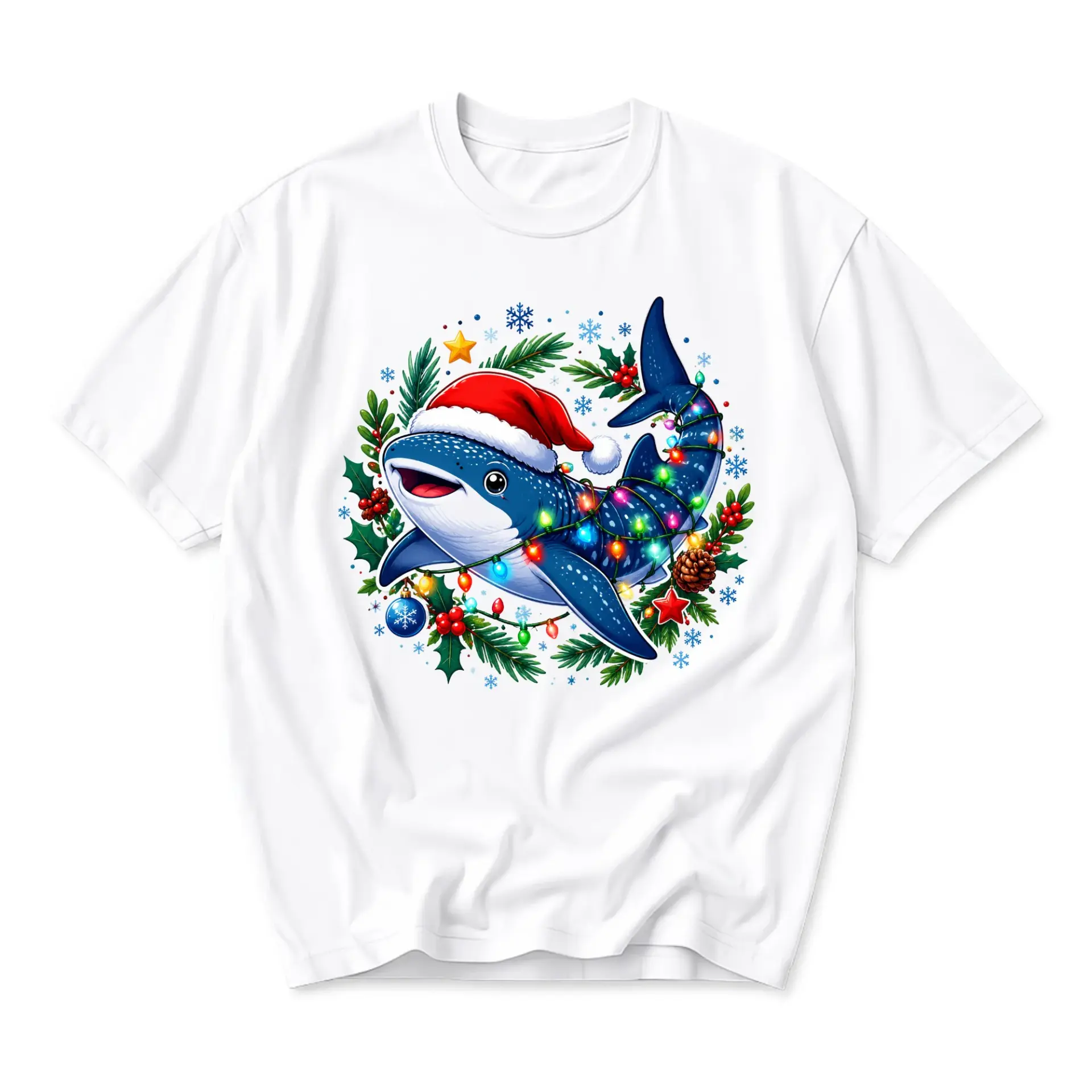 Graphic Tee Christmas Whale Shirt Featuring Festive Holiday Sea