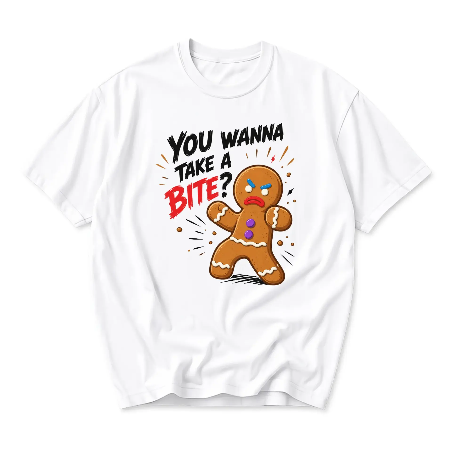 Funny Shirt You Wanna Take a Bite Gingerbread Cookie Graphic Unisex Crew Neck Casual Everyday Wear Cotton Tee