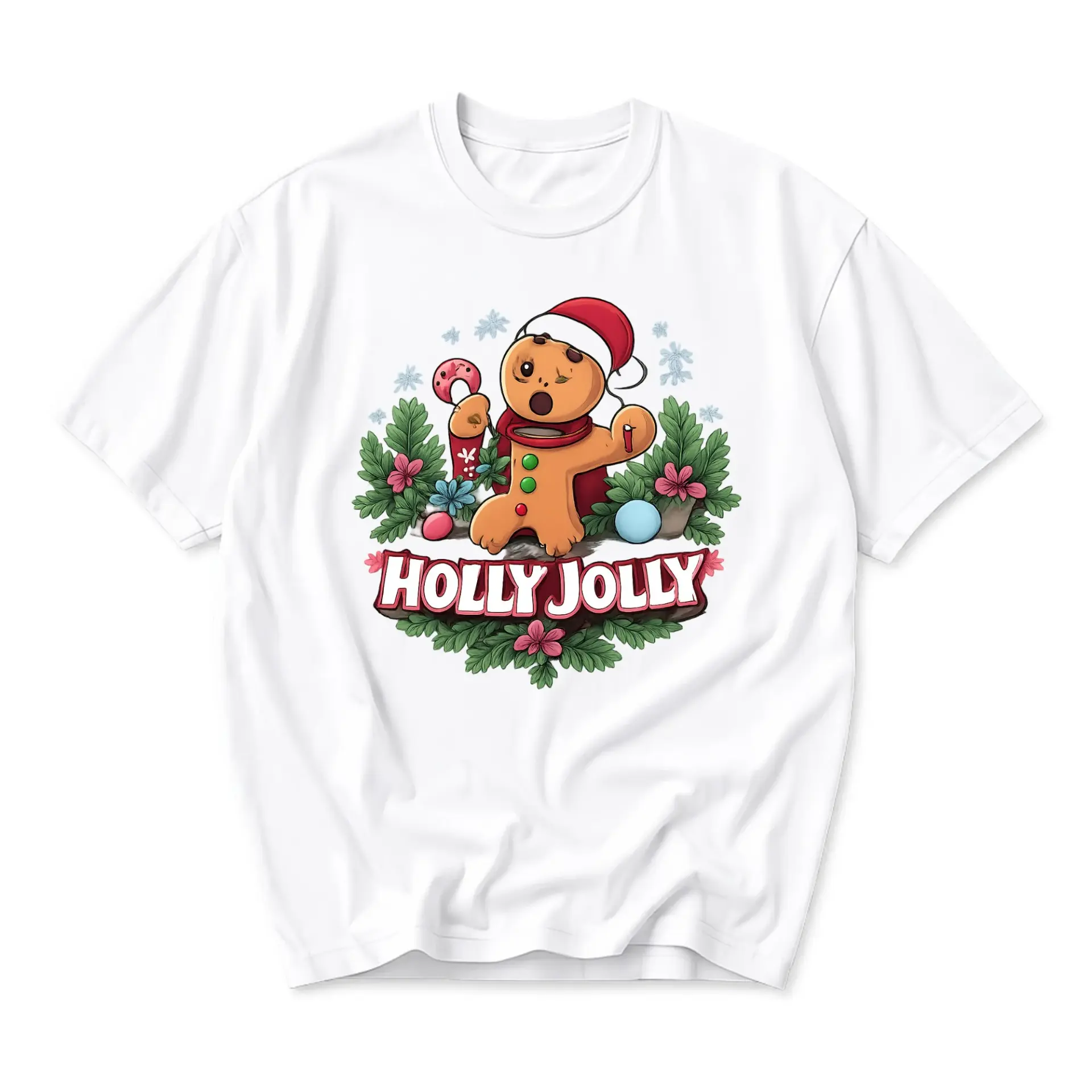 Graphic Tee Gingerbread Man Christmas Illustration Unisex Crew Neck Soft