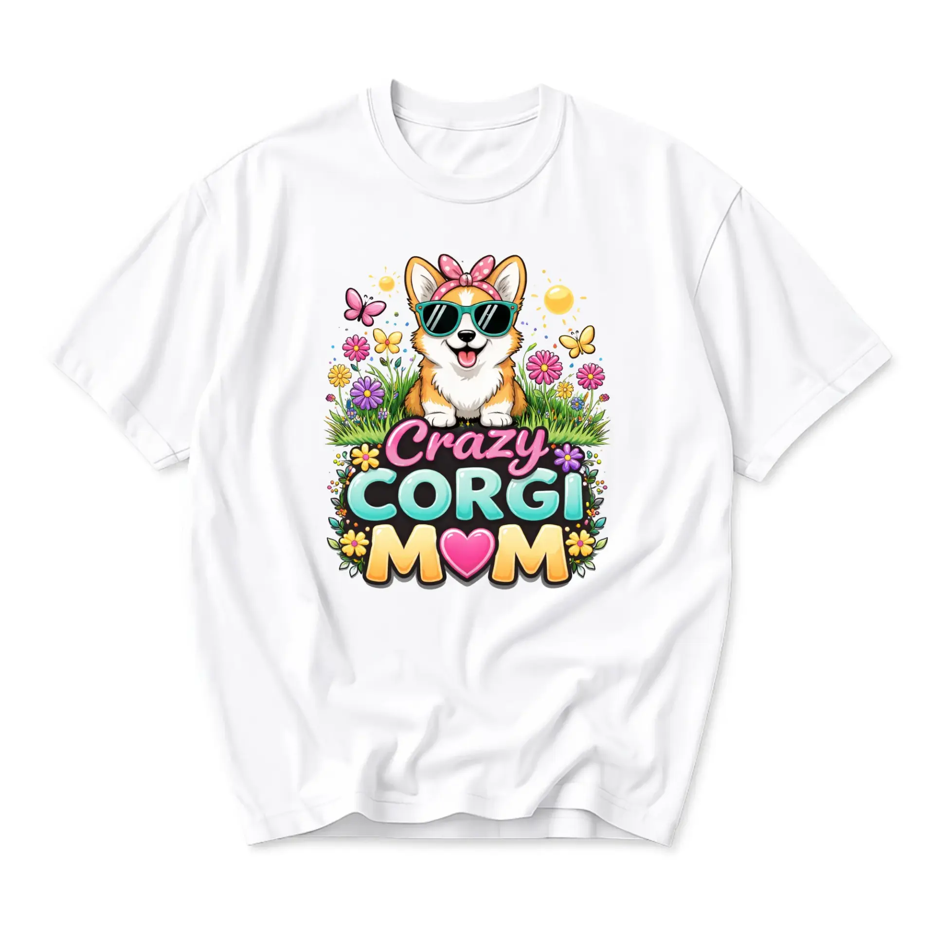 Graphic Tee Crazy Mom T-Shirt Summer Floral Dog Lover Crew Neck Casual Cotton Blend Unisex Apparel