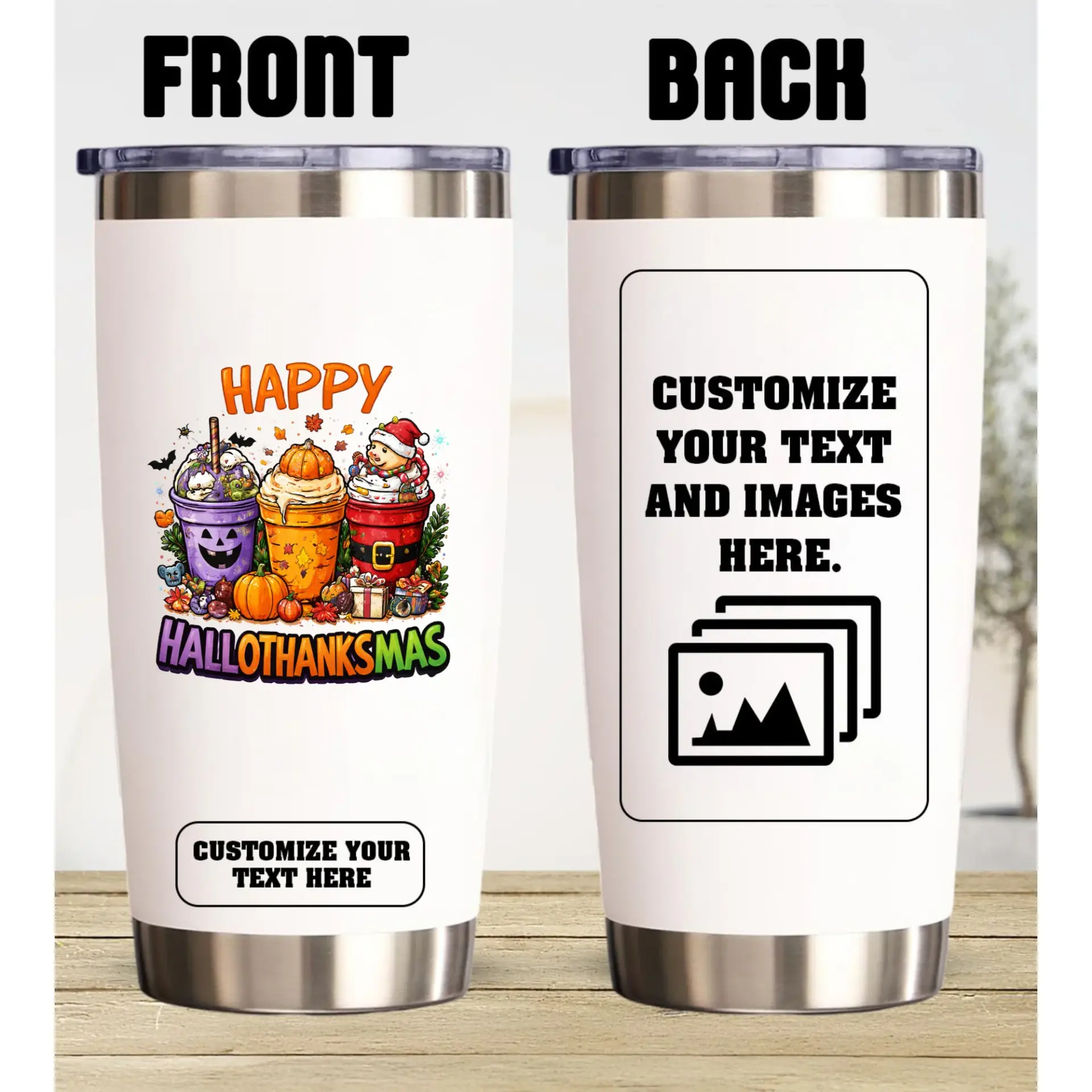 Stainless Steel Tumbler 20oz Custom Photo and Text Insulated Travel Cup for Seasonal Holidays and Personal Keepsakes