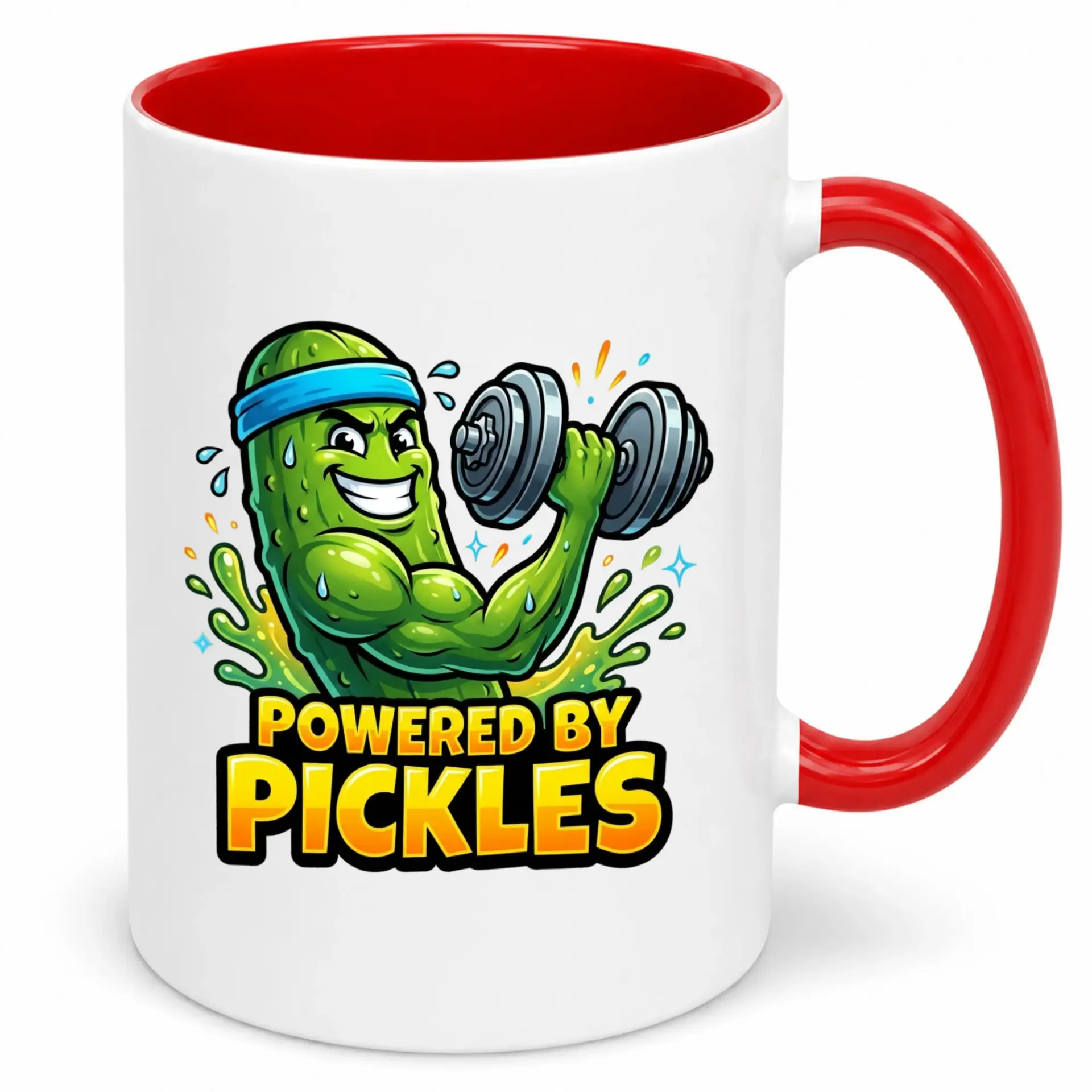 Funny Pickle Lifting Weights Coffee Mug, Ceramic Tea Cup for Gym Enthusiasts, Unique Drinkware Gift for Fitness Lovers and Snack Fans, 11oz 15oz Capacity