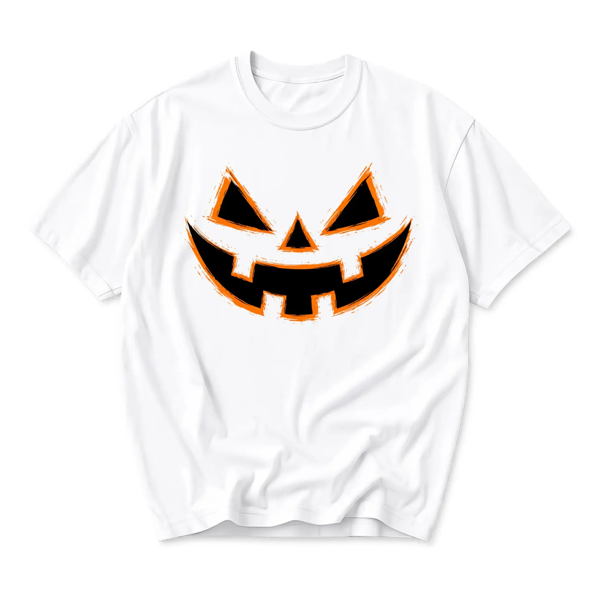 Graphic Tee Jack O Lantern Pumpkin Face Unisex Crew Neck Shirt Seasonal Holiday Apparel for Casual Wear White T-Shirt