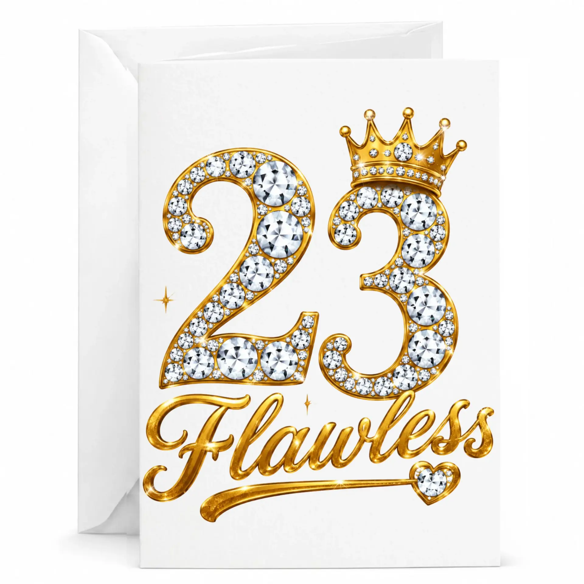 Birthday Card 23 Flawless Elegant Gold Glitter Number Design Printed Greeting Card with Matching White Envelope