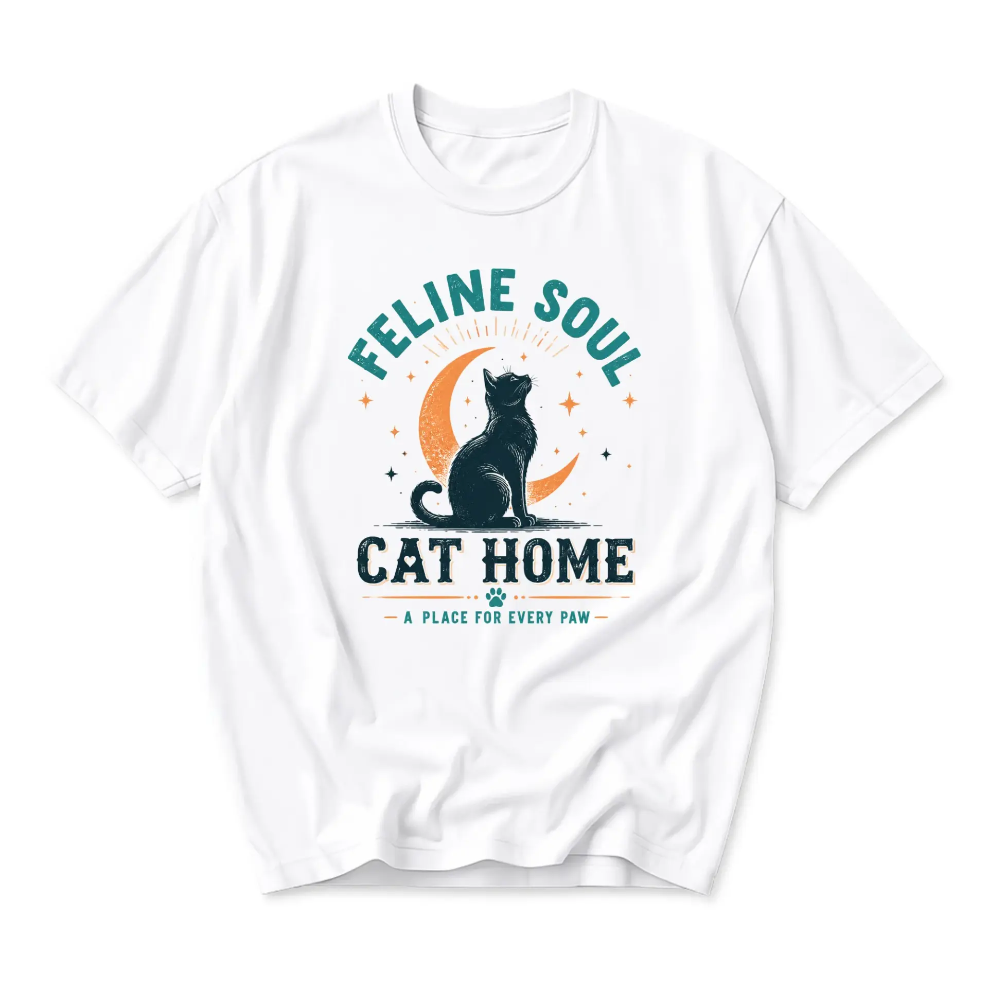 Graphic Tee Feline Soul Cat Home Design Unisex Crew Neck Short Sleeve Cotton Casual Everyday Apparel Summer Shirt
