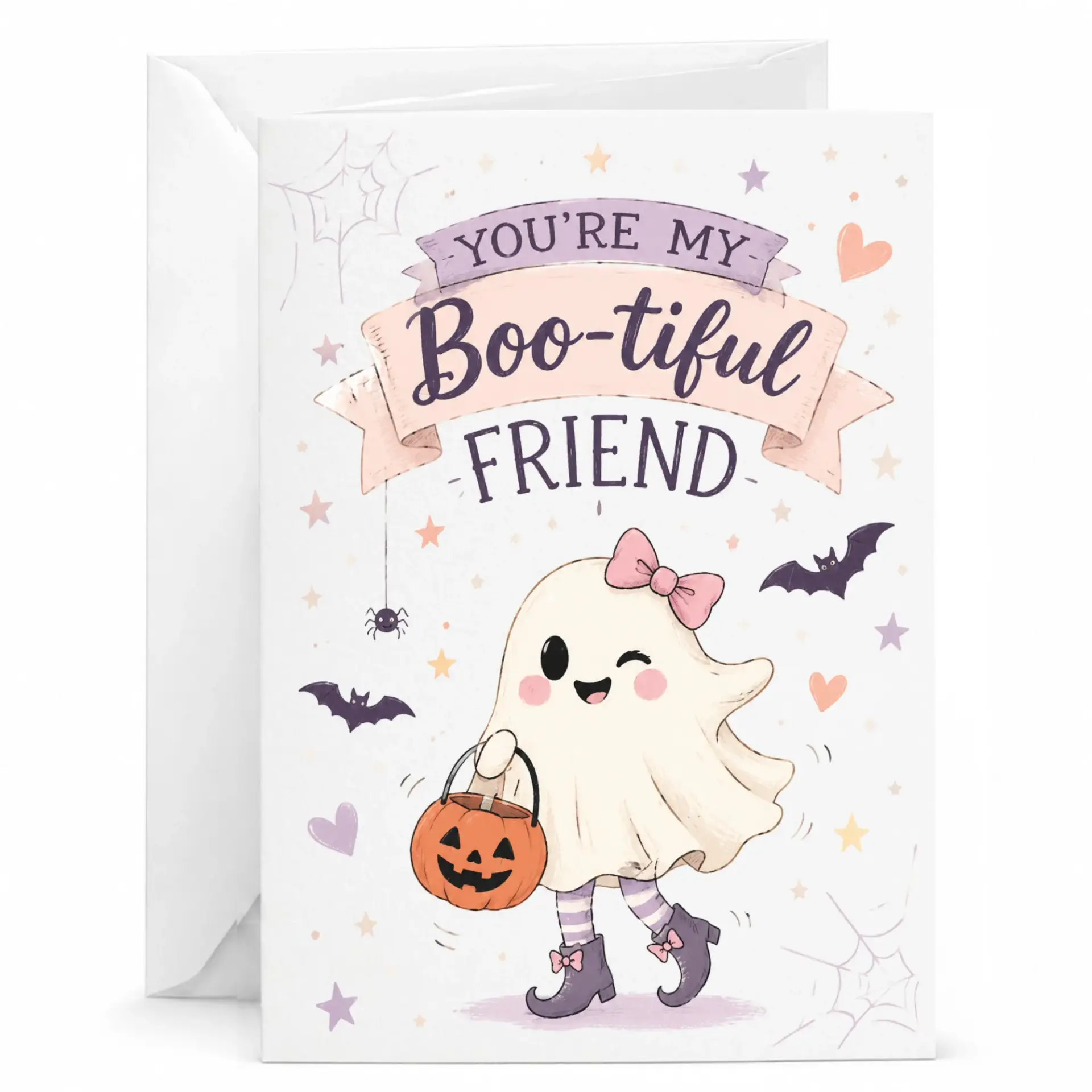 Funny Greeting Card You Are My Boo-Tiful Friend Cute Illustration for Halloween Appreciation or