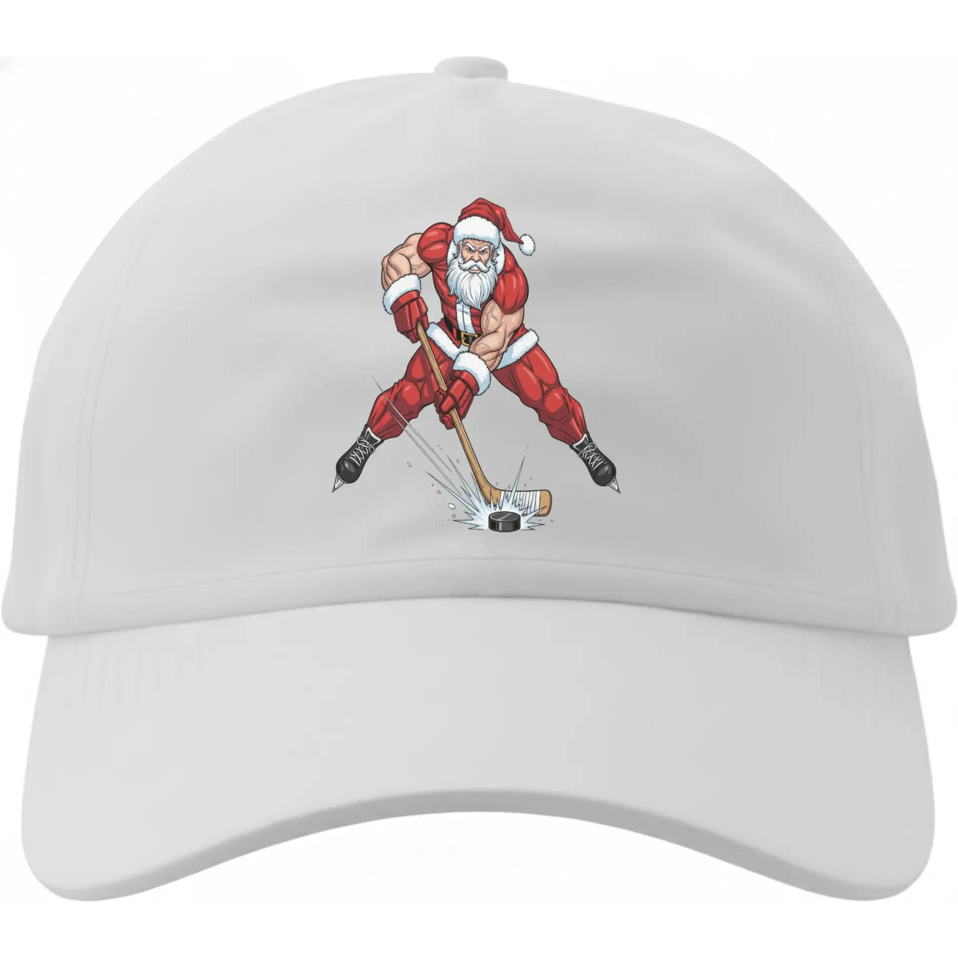 Baseball Cap Featuring Athletic Santa Playing Hockey Graphic Design Comfortable Adjustable Cotton Dad Hat Headwear